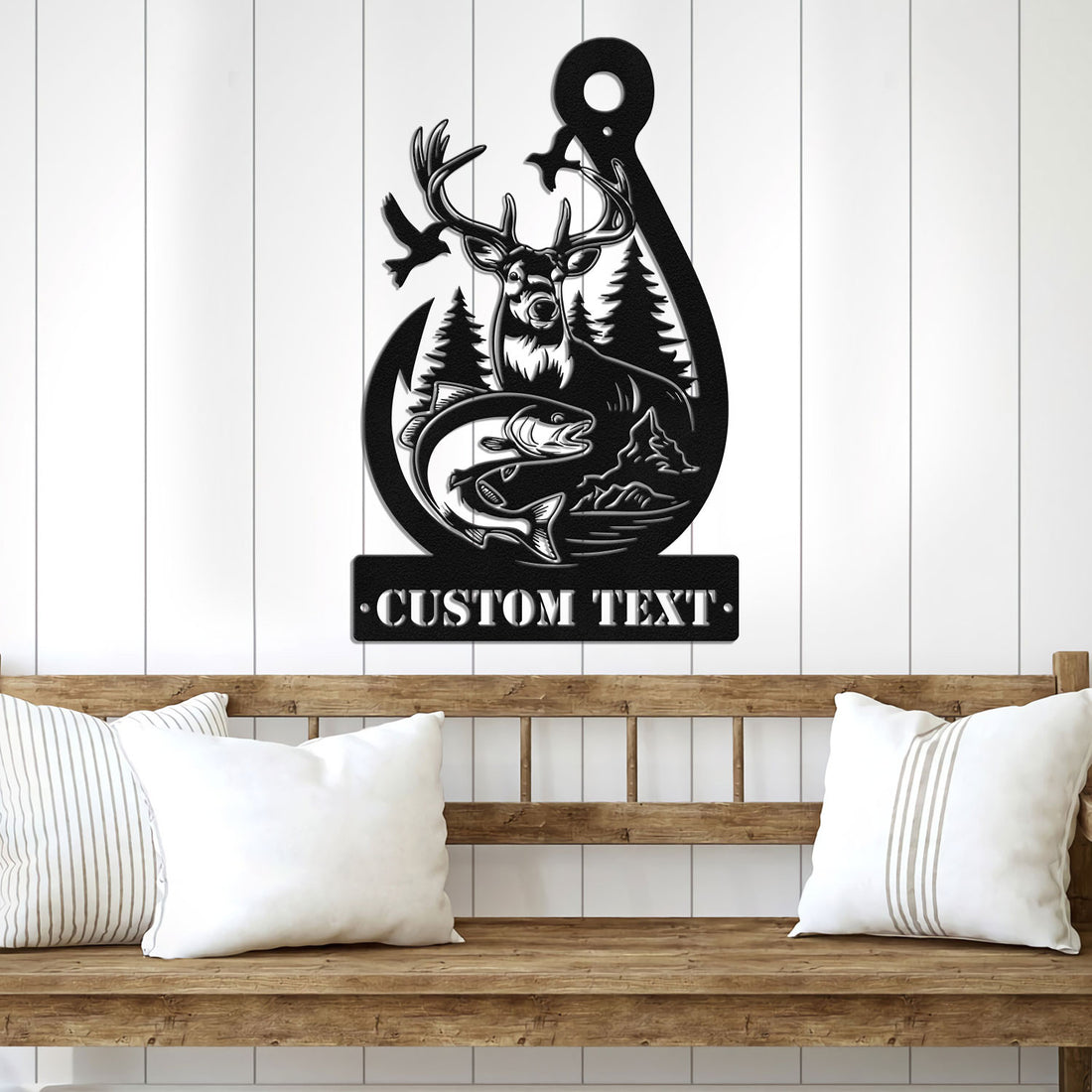 Bikergod Custom Text Deer Hunting And Fishing Metal Sign Wall Art – Hunter Sign Decoration LN030625MS03