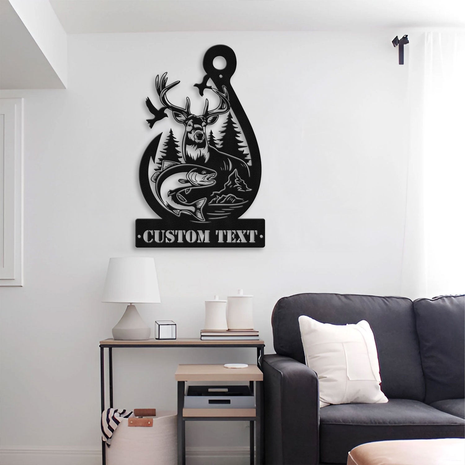 Bikergod Custom Text Deer Hunting And Fishing Metal Sign Wall Art – Hunter Sign Decoration LN030625MS03