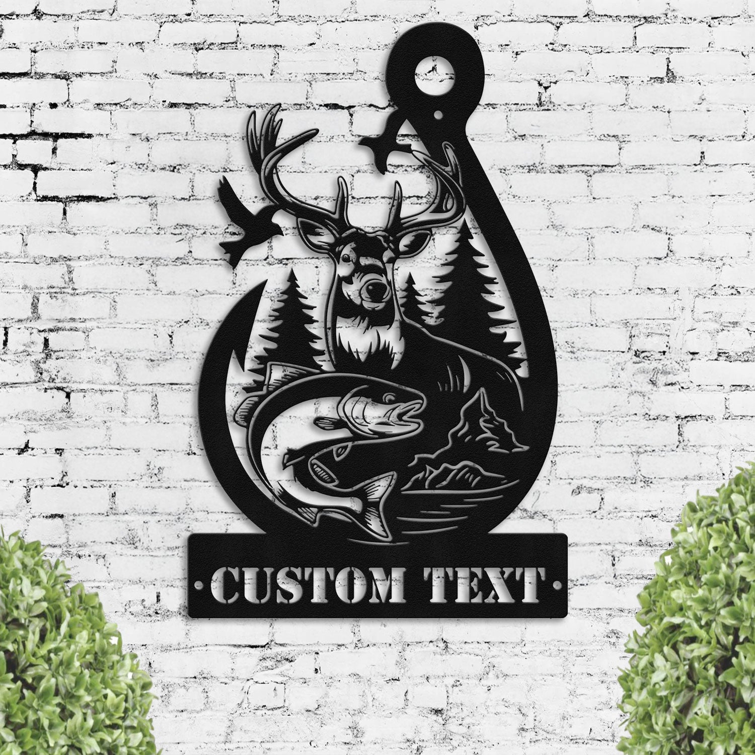 Bikergod Custom Text Deer Hunting And Fishing Metal Sign Wall Art – Hunter Sign Decoration LN030625MS03