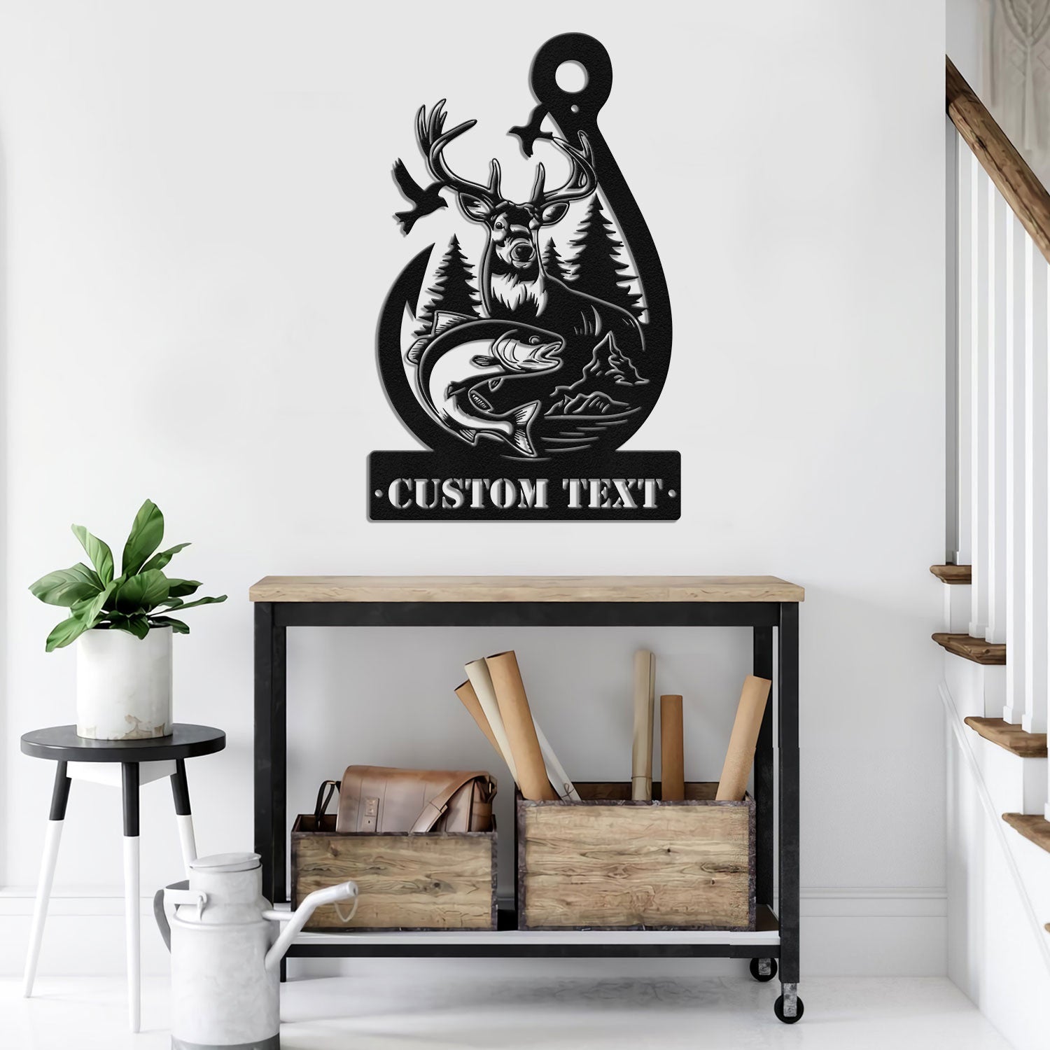 Bikergod Custom Text Deer Hunting And Fishing Metal Sign Wall Art – Hunter Sign Decoration LN030625MS03