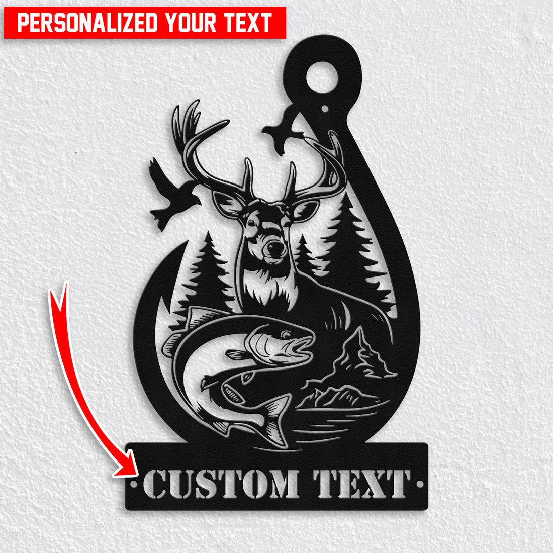 Bikergod Custom Text Deer Hunting And Fishing Metal Sign Wall Art – Hunter Sign Decoration LN030625MS03