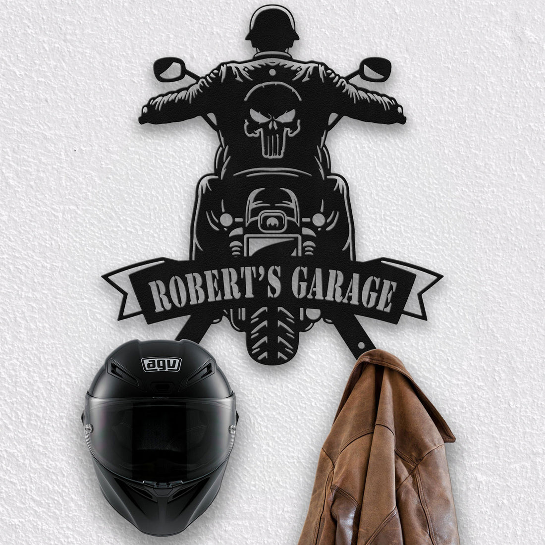 Bikergod Custom Name Motorcycle Helmet Holder Metal Sign– Motorcycle Men Gift LN030625MS01