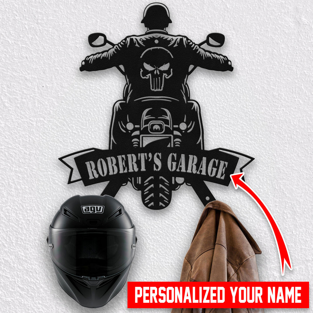 Bikergod Custom Name Motorcycle Helmet Holder Metal Sign– Motorcycle Men Gift LN030625MS01