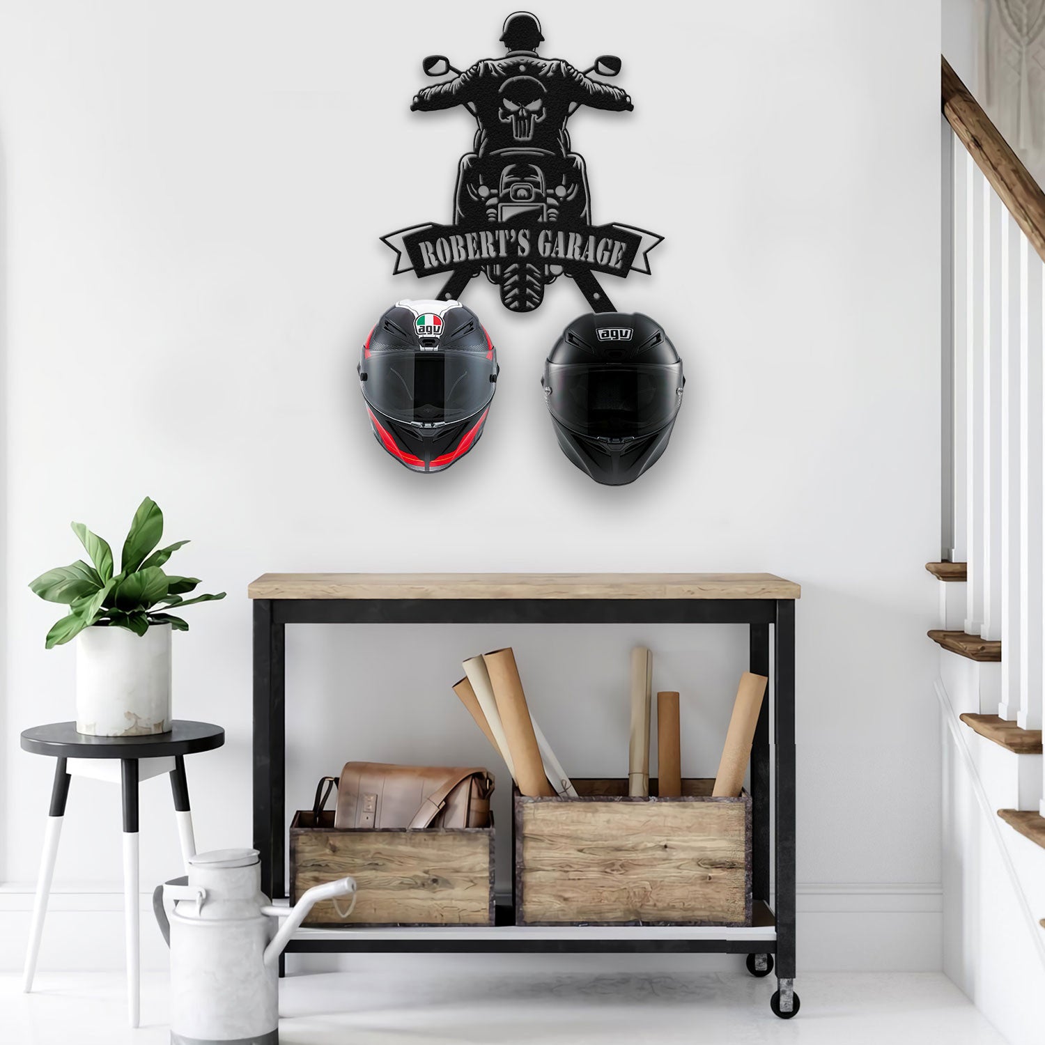 Bikergod Custom Name Motorcycle Helmet Holder Metal Sign– Motorcycle Men Gift LN030625MS01