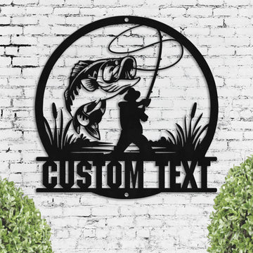 Bikergod Custom Name Fishing Metal Sign Wall Art – Fishing Gifts for Men LN030625MS04