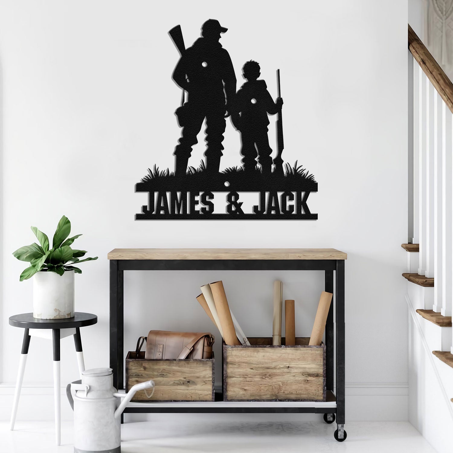 Bikergod Custom Name Dad And Son Hunting Metal Sign – Hunting Lover Sign LN030625MS05