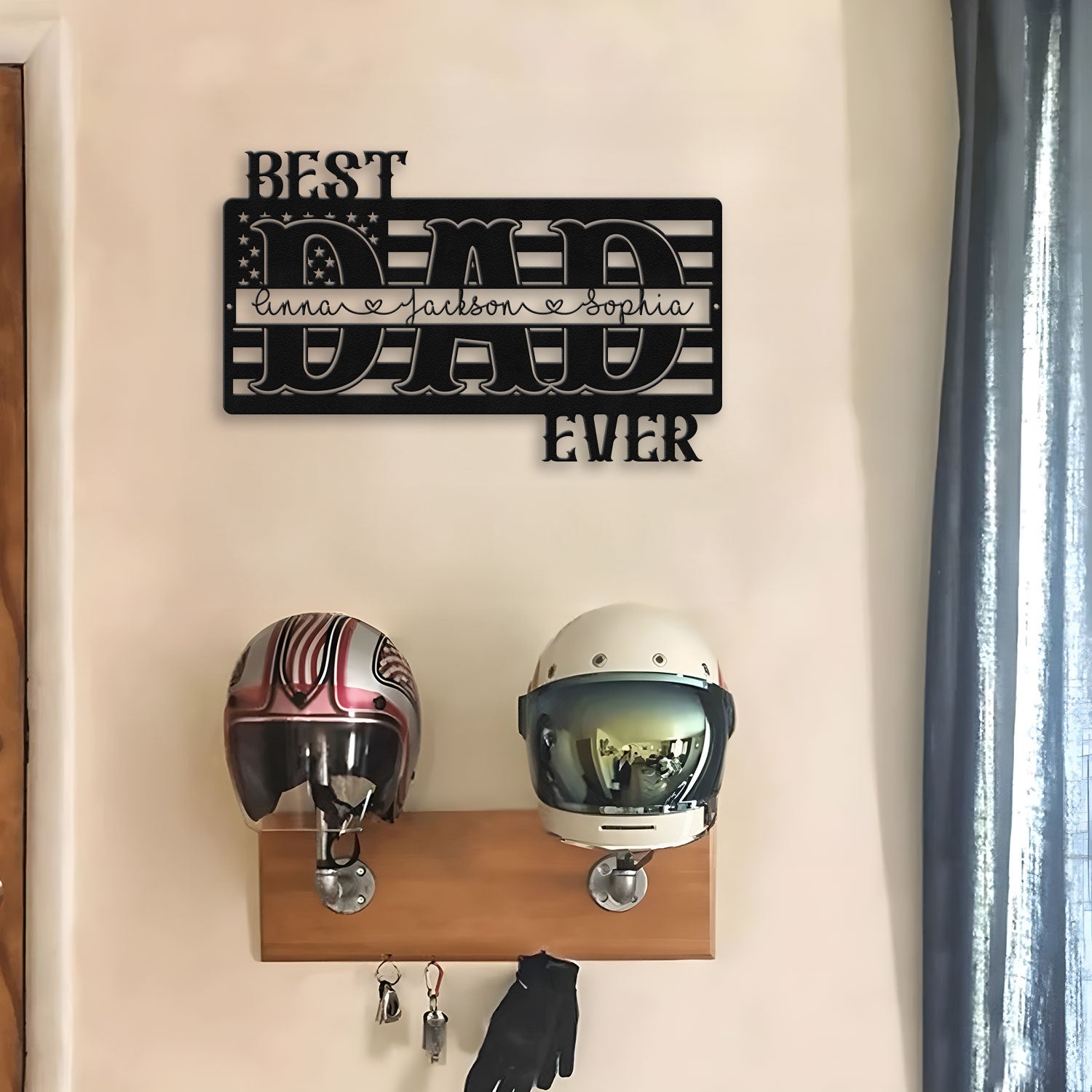 Bikergod Custom Name Best Dad Ever Metal Sign – Personalized Man Cave Decor LN030625MS06