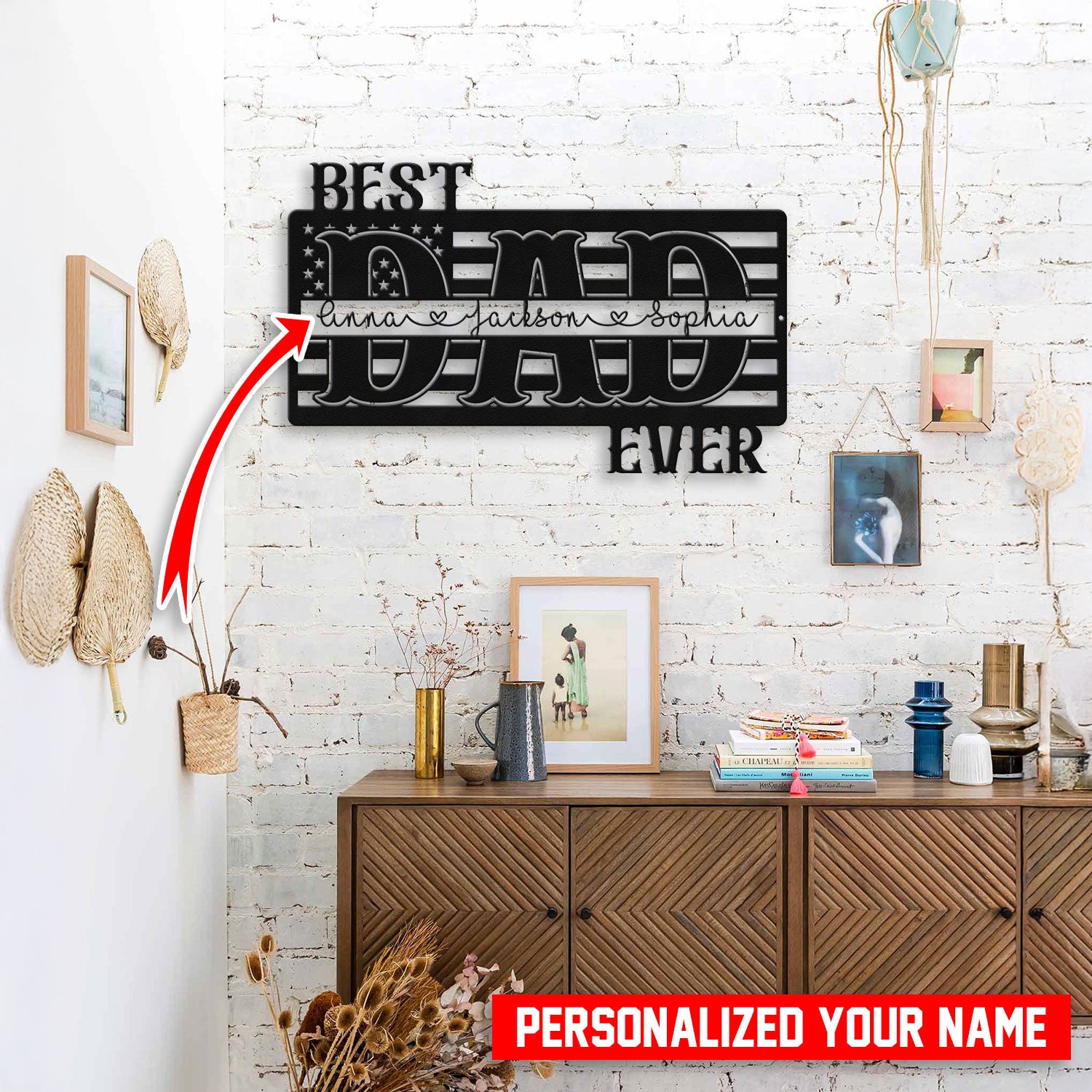 Bikergod Custom Name Best Dad Ever Metal Sign – Personalized Man Cave Decor LN030625MS06