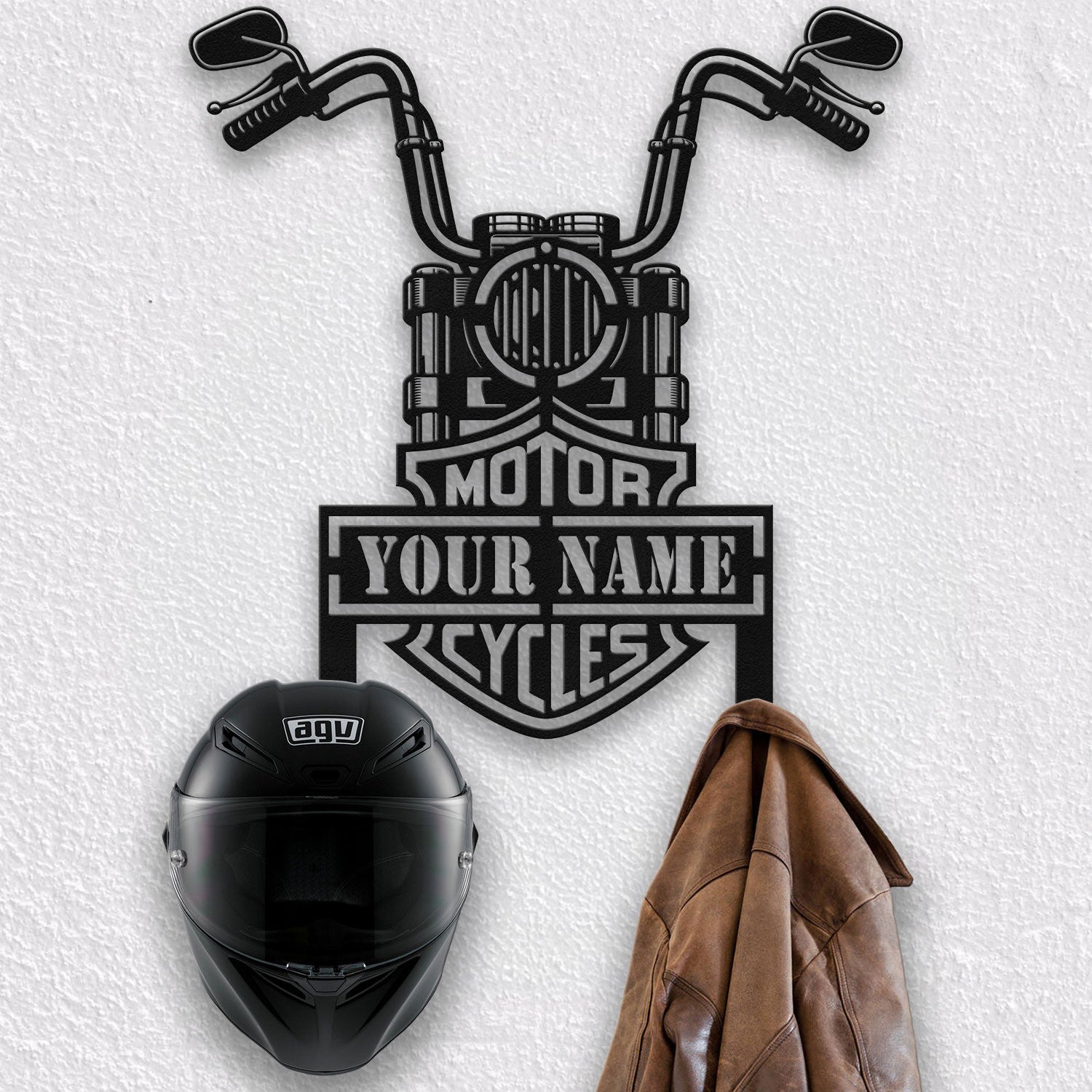 Bikergod Custom Name Motorcycle Helmet Holder Metal Sign Motorcycle Men Gift DH042025TS38