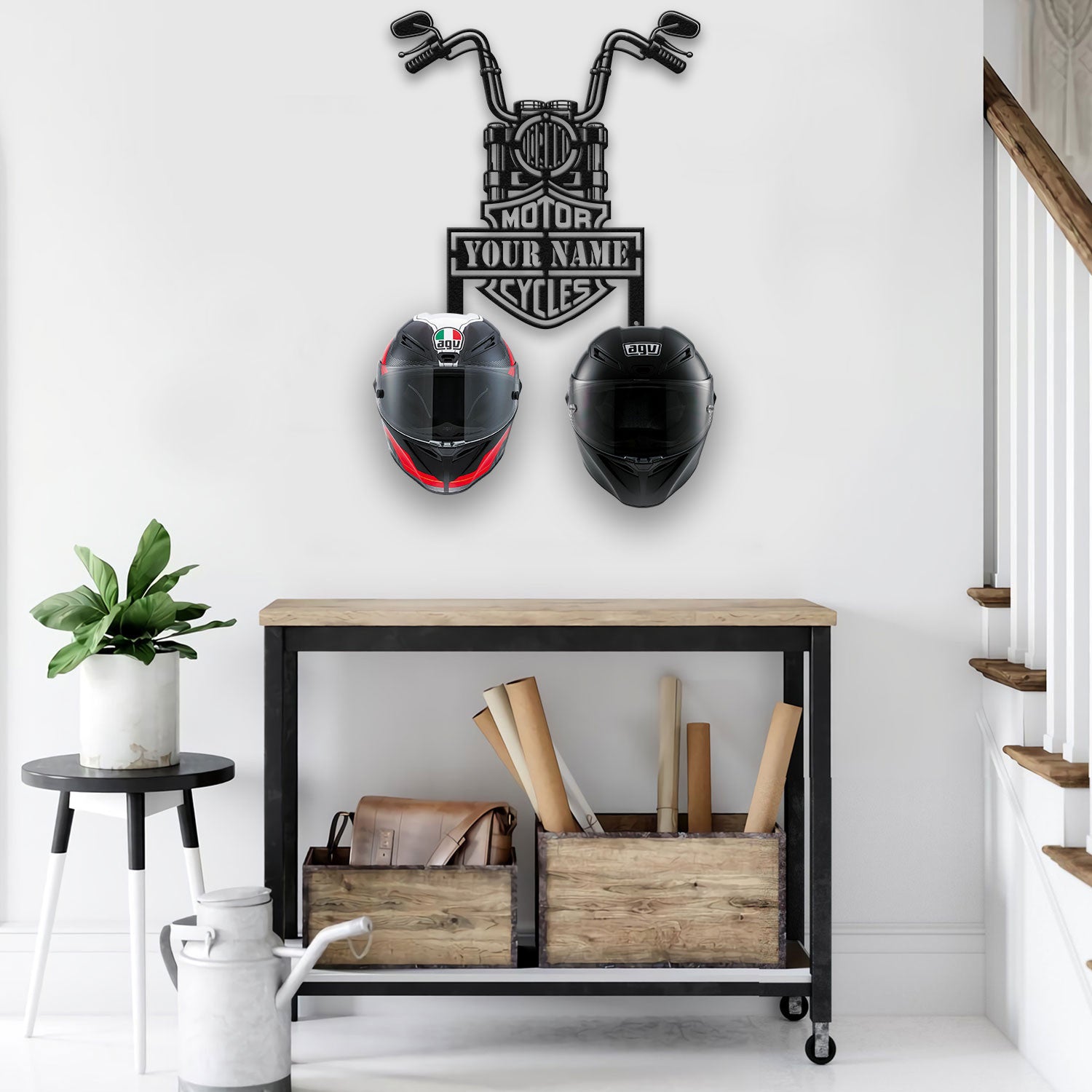 Bikergod Custom Name Motorcycle Helmet Holder Metal Sign Motorcycle Men Gift DH042025TS38