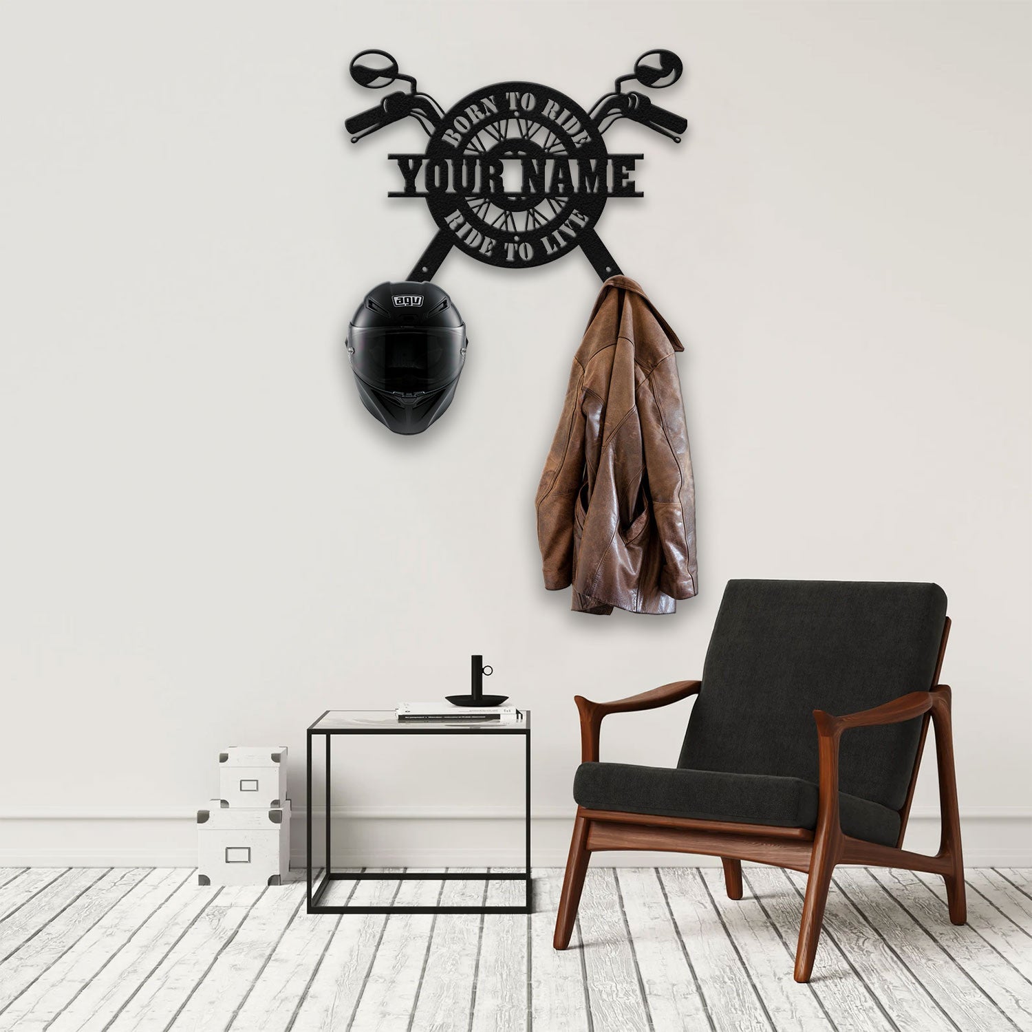 Bikergod Custom Name Motorcycle Helmet Holder Metal Sign Motorcycle Men Gift DH042025TS40