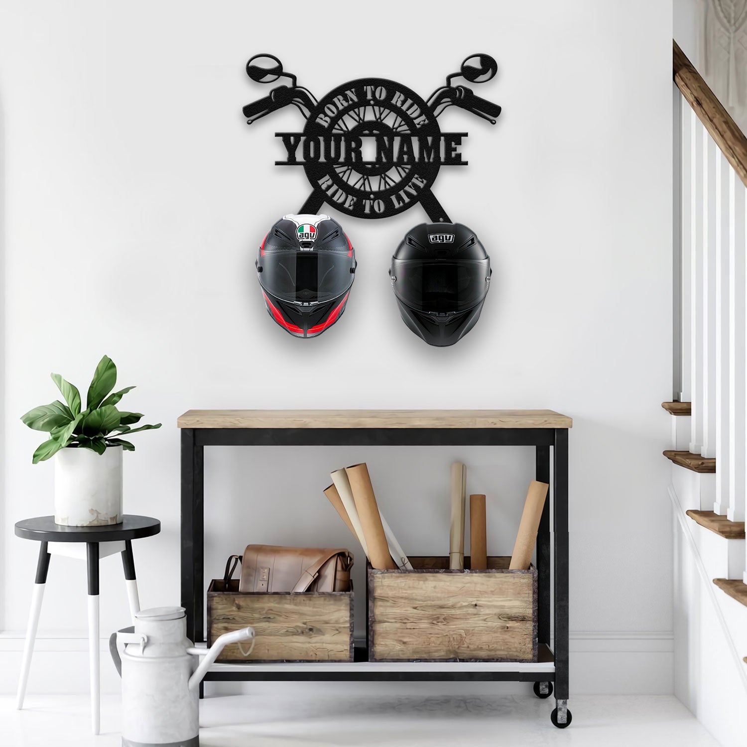 Bikergod Custom Name Motorcycle Helmet Holder Metal Sign Motorcycle Men Gift DH042025TS40