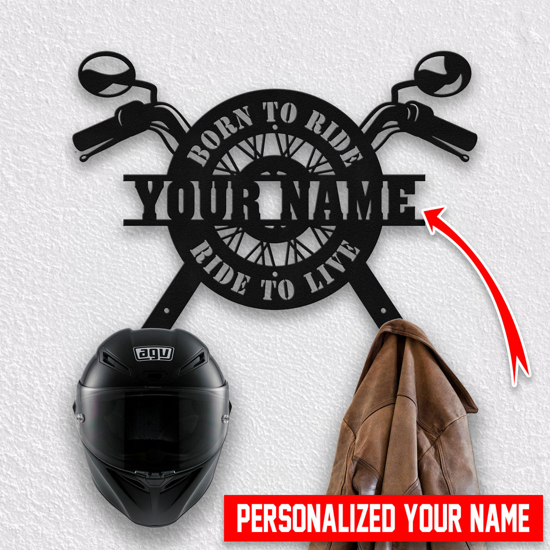 Bikergod Custom Name Motorcycle Helmet Holder Metal Sign Motorcycle Men Gift DH042025TS40