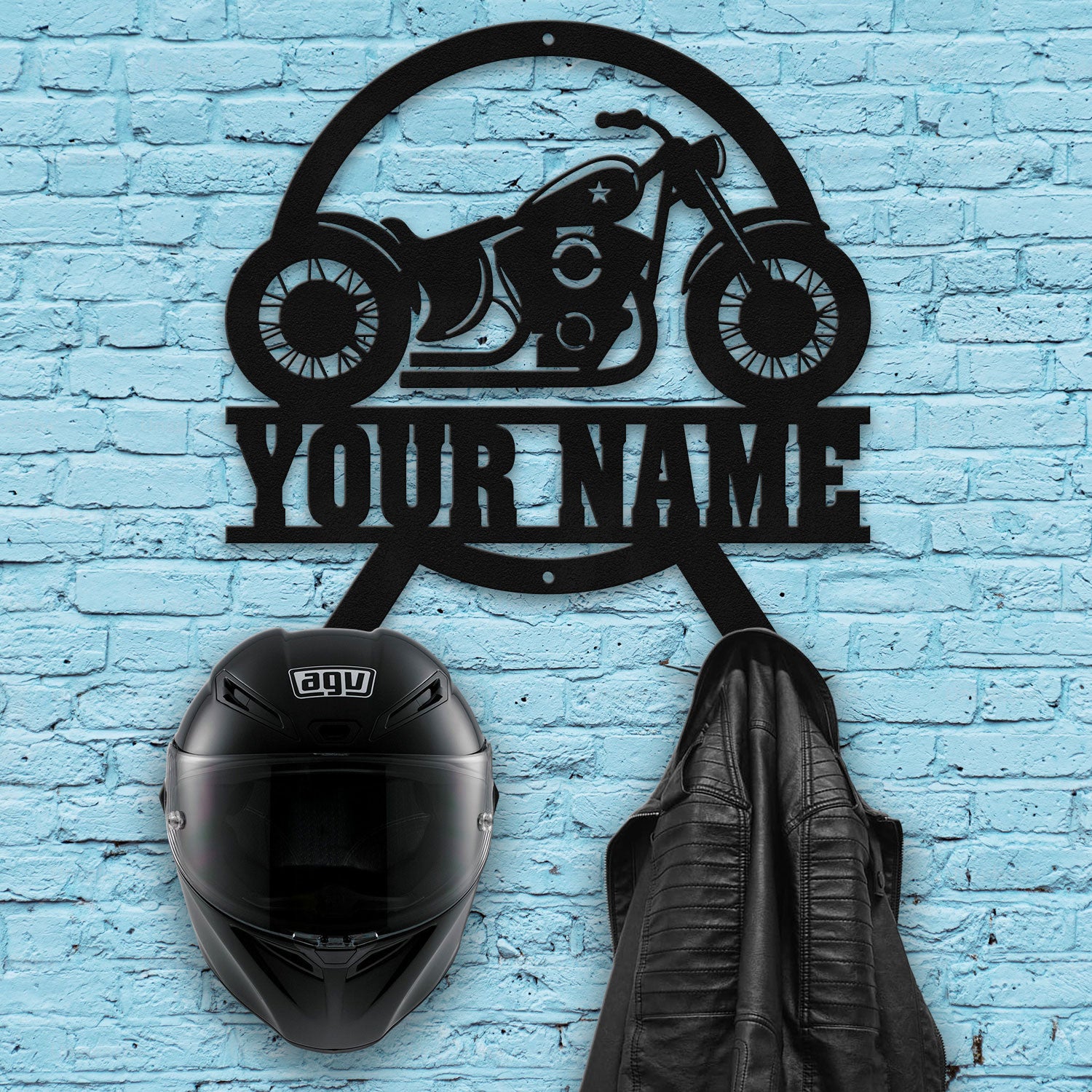 Bikergod Custom Name Motorcycle Helmet Holder Metal Sign Men Gift DH042025TS41