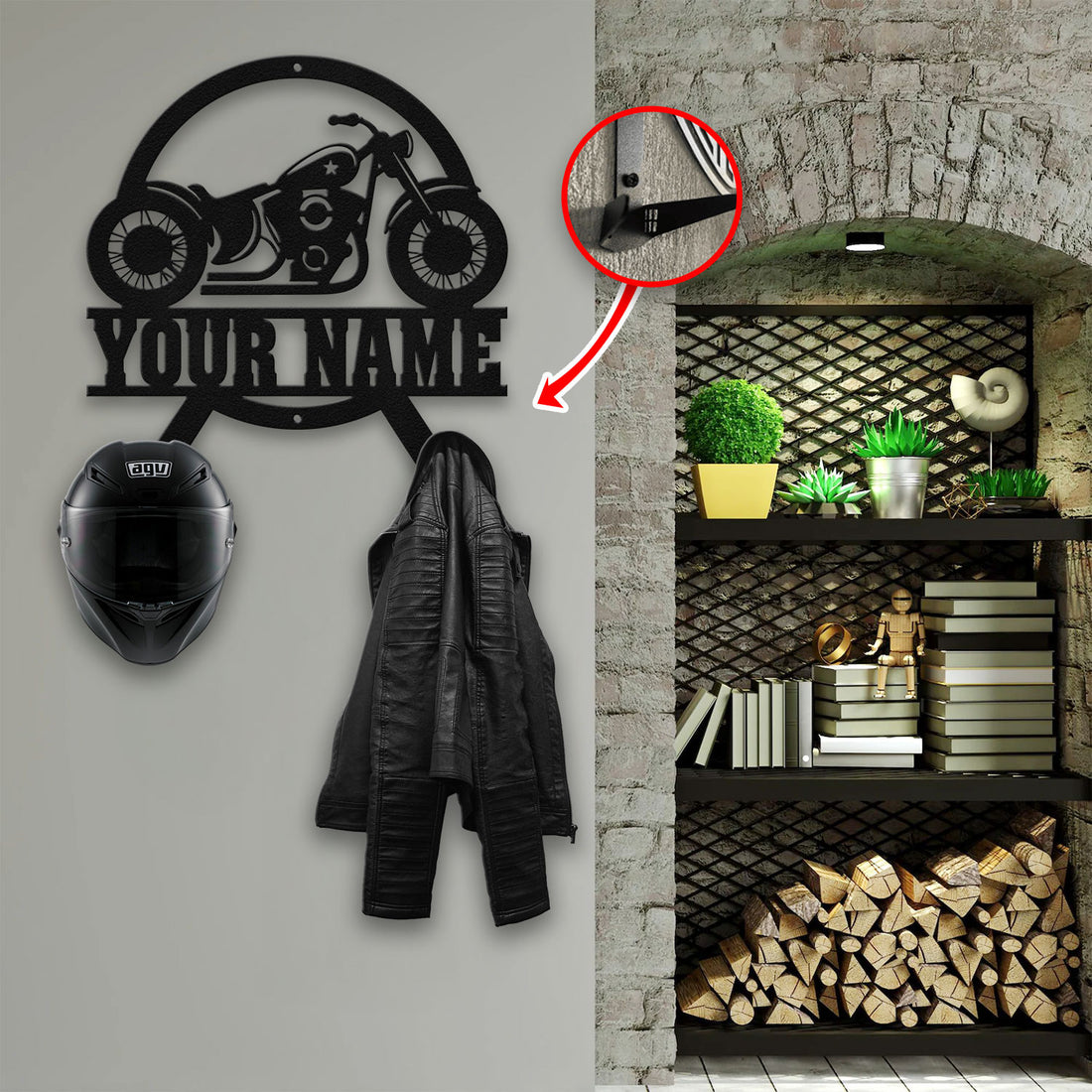 Bikergod Custom Name Motorcycle Helmet Holder Metal Sign Men Gift DH042025TS41