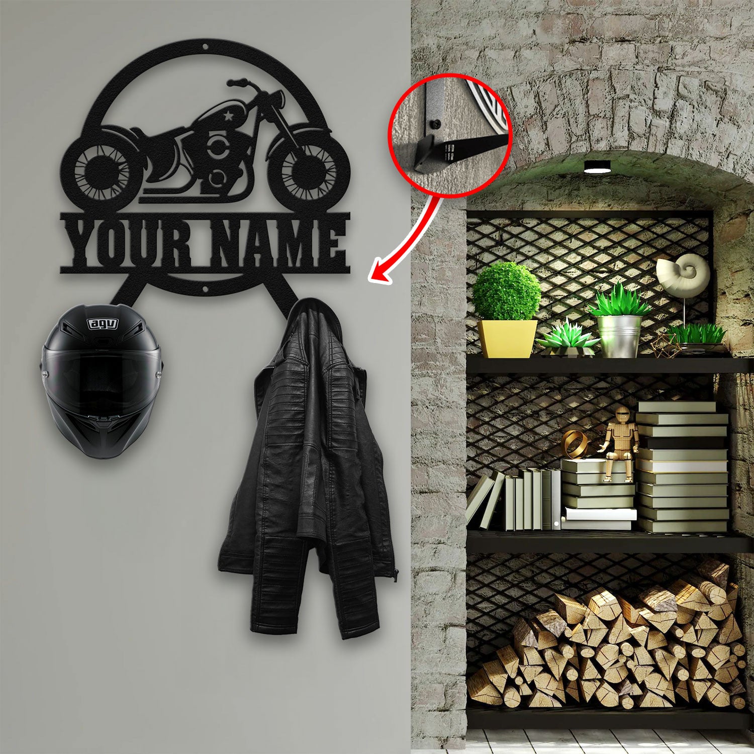 Bikergod Custom Name Motorcycle Helmet Holder Metal Sign Men Gift DH042025TS41