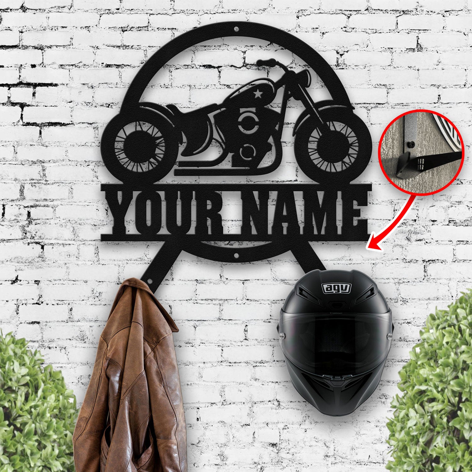 Bikergod Custom Name Motorcycle Helmet Holder Metal Sign Men Gift DH042025TS41