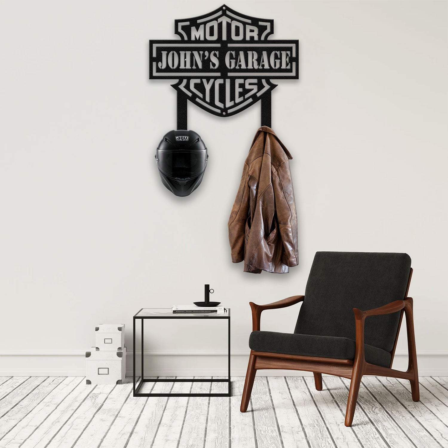 Bikergod Custom Name Motorcycle Helmet Holder Metal Sign Men Gift DH042025TS42
