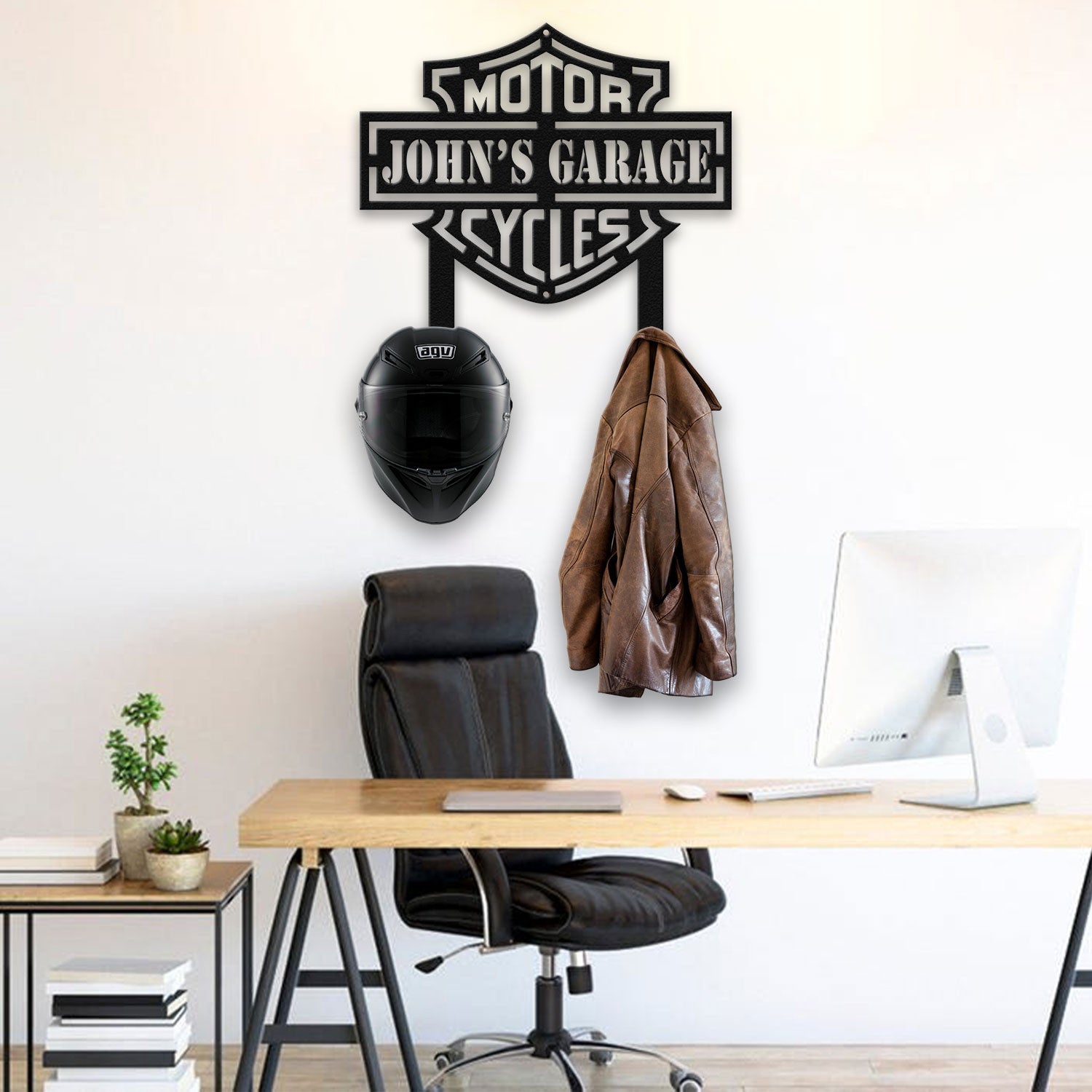 Bikergod Custom Name Motorcycle Helmet Holder Metal Sign Men Gift DH042025TS42