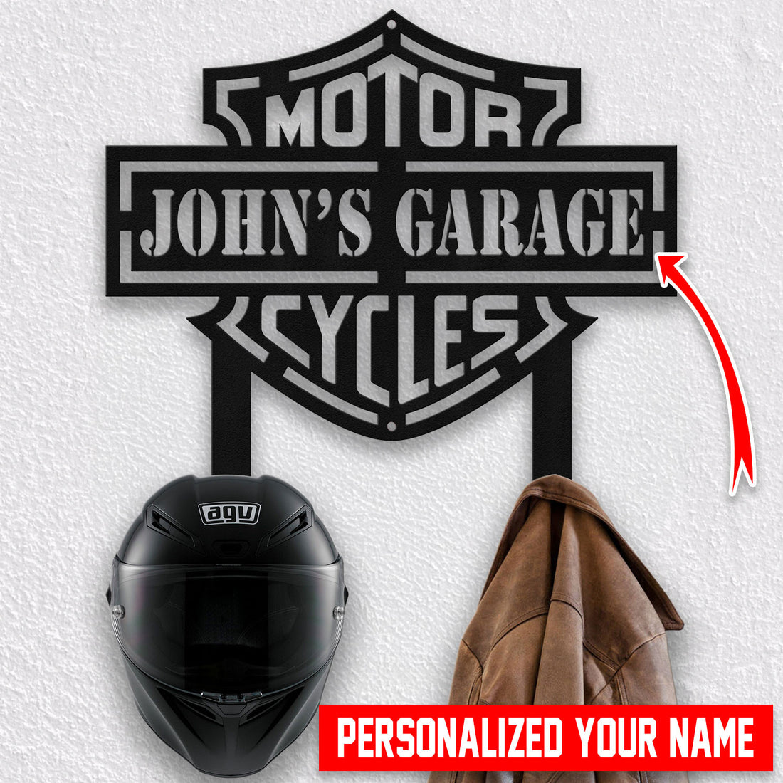 Bikergod Custom Name Motorcycle Helmet Holder Metal Sign Men Gift DH042025TS42