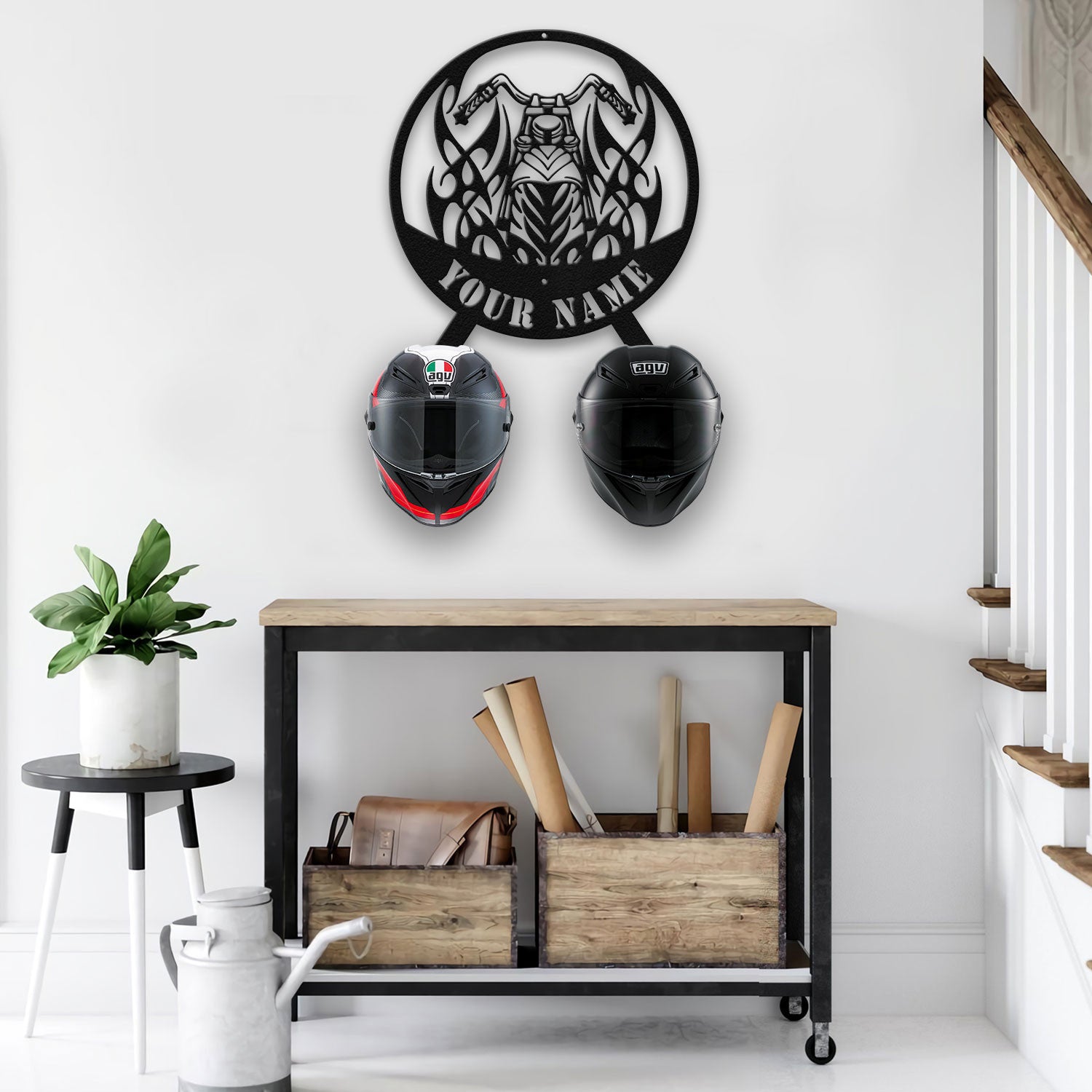 Bikergod Custom Name Motorcycle Helmet Holder Metal Sign Men Gift DH042025TS43