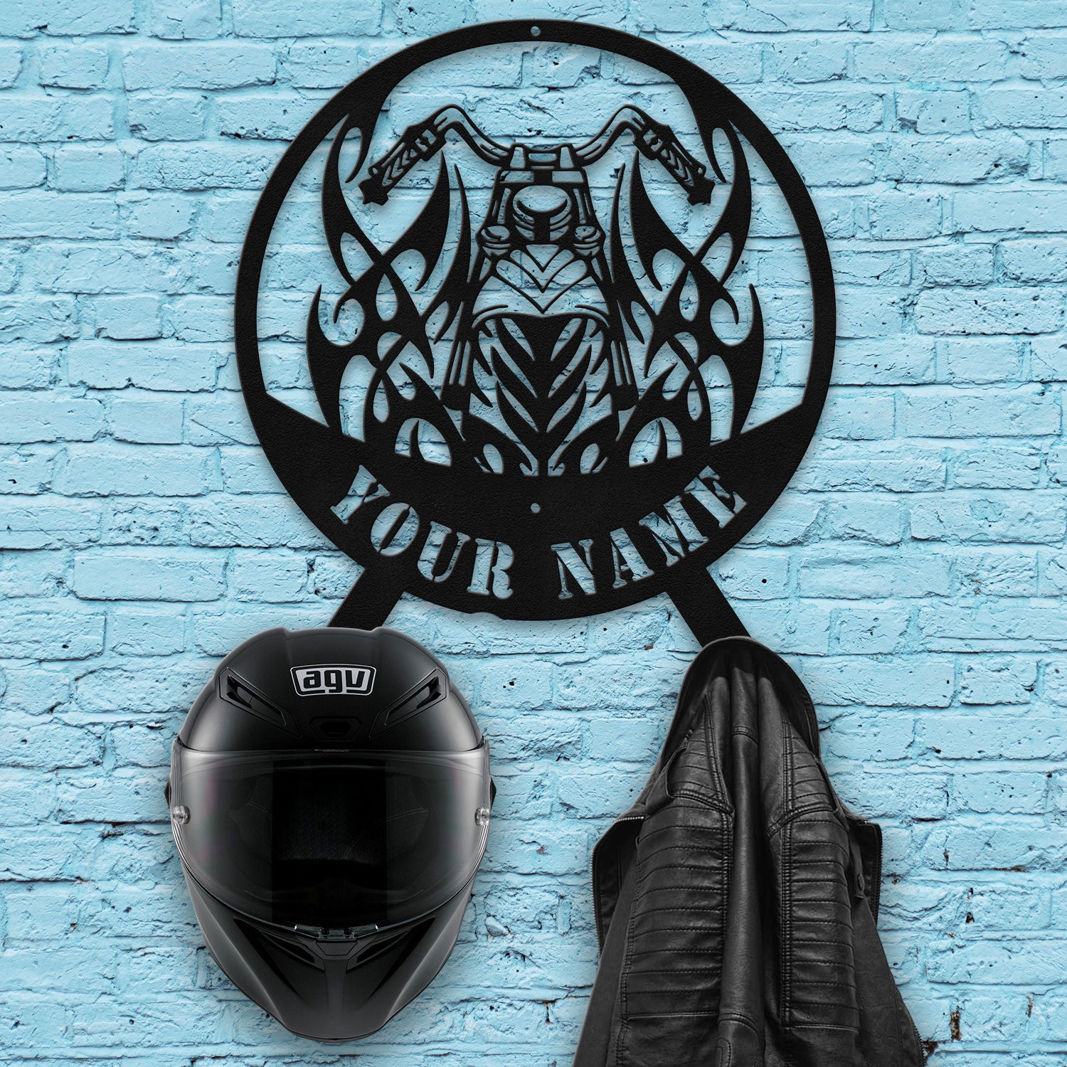 Bikergod Custom Name Motorcycle Helmet Holder Metal Sign Men Gift DH042025TS43