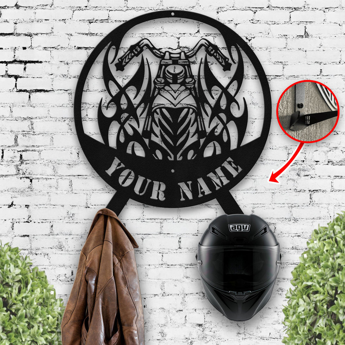 Bikergod Custom Name Motorcycle Helmet Holder Metal Sign Men Gift DH042025TS43
