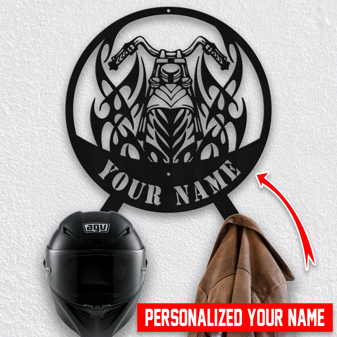Bikergod Custom Name Motorcycle Helmet Holder Metal Sign Men Gift DH042025TS43