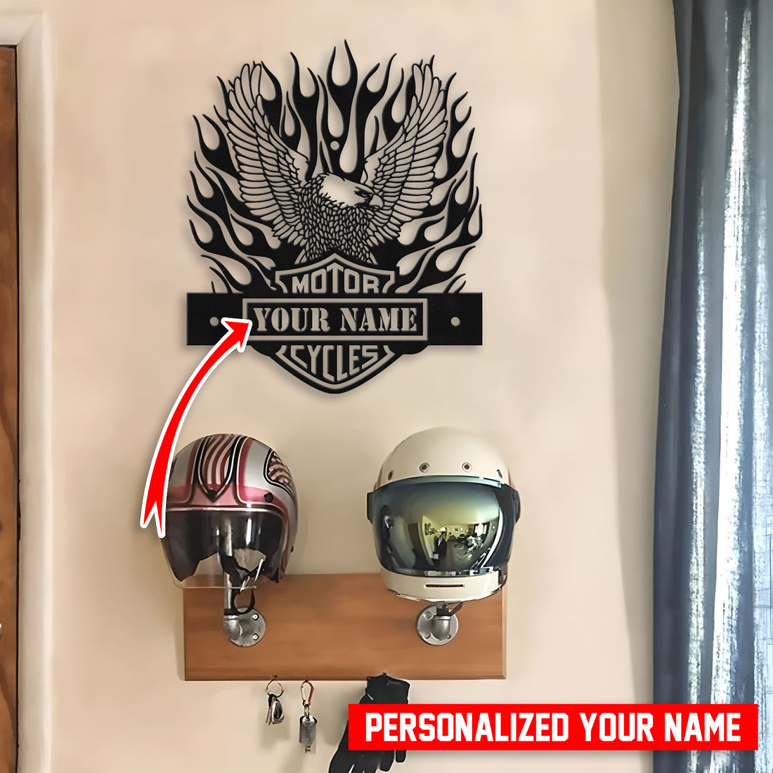 Bikergod Custom Name Motorcycle Helmet Holder Metal Sign Men Gift DH042025TS44