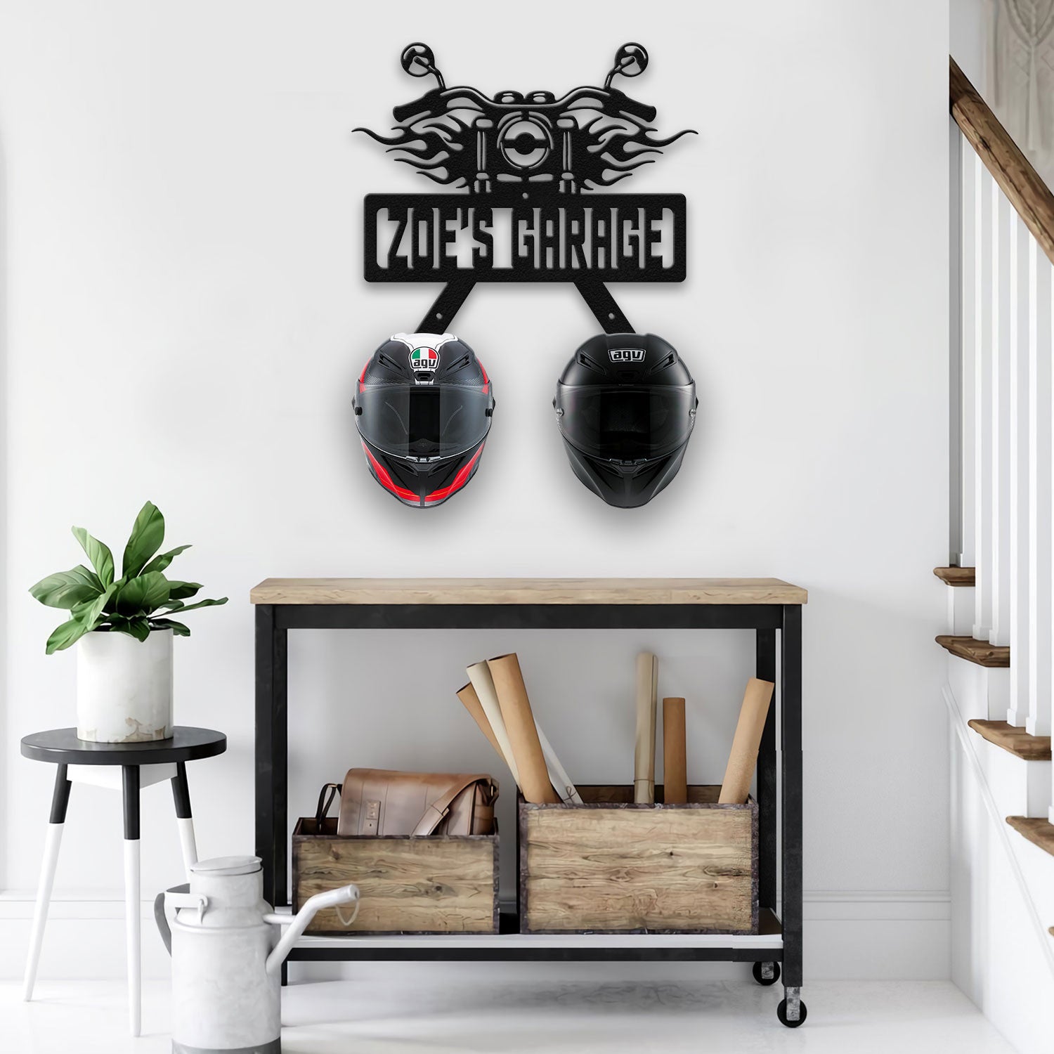 Bikergod Custom Name Motorcycle Helmet Holder Metal Sign Men Gift DH042025TS45