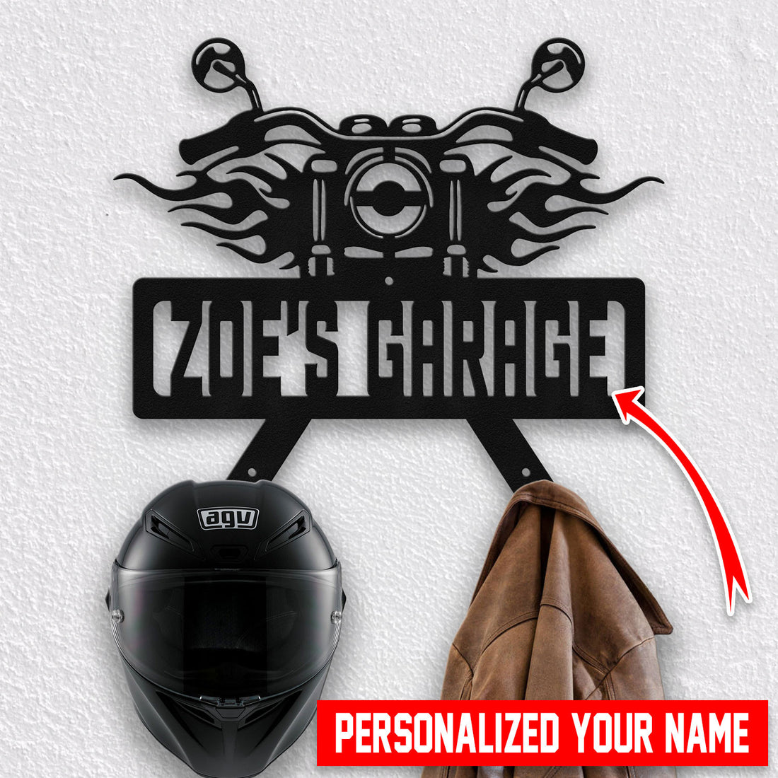Bikergod Custom Name Motorcycle Helmet Holder Metal Sign Men Gift DH042025TS45