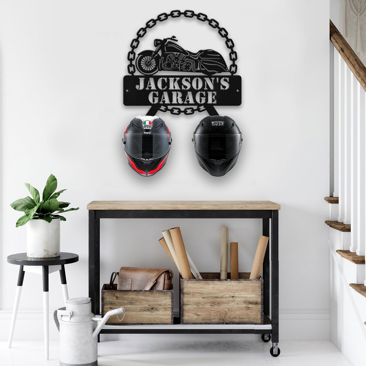 Bikergod Custom Name Motorcycle Helmet Holder Metal Sign Men Gift DH042025TS46