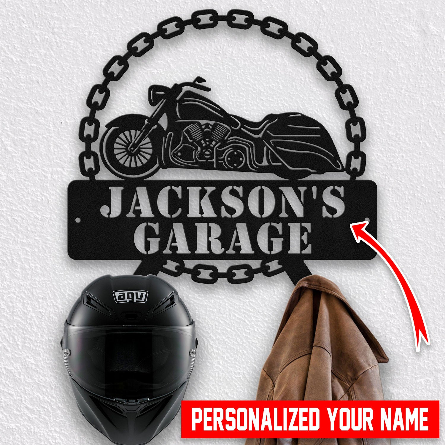Bikergod Custom Name Motorcycle Helmet Holder Metal Sign Men Gift DH042025TS46
