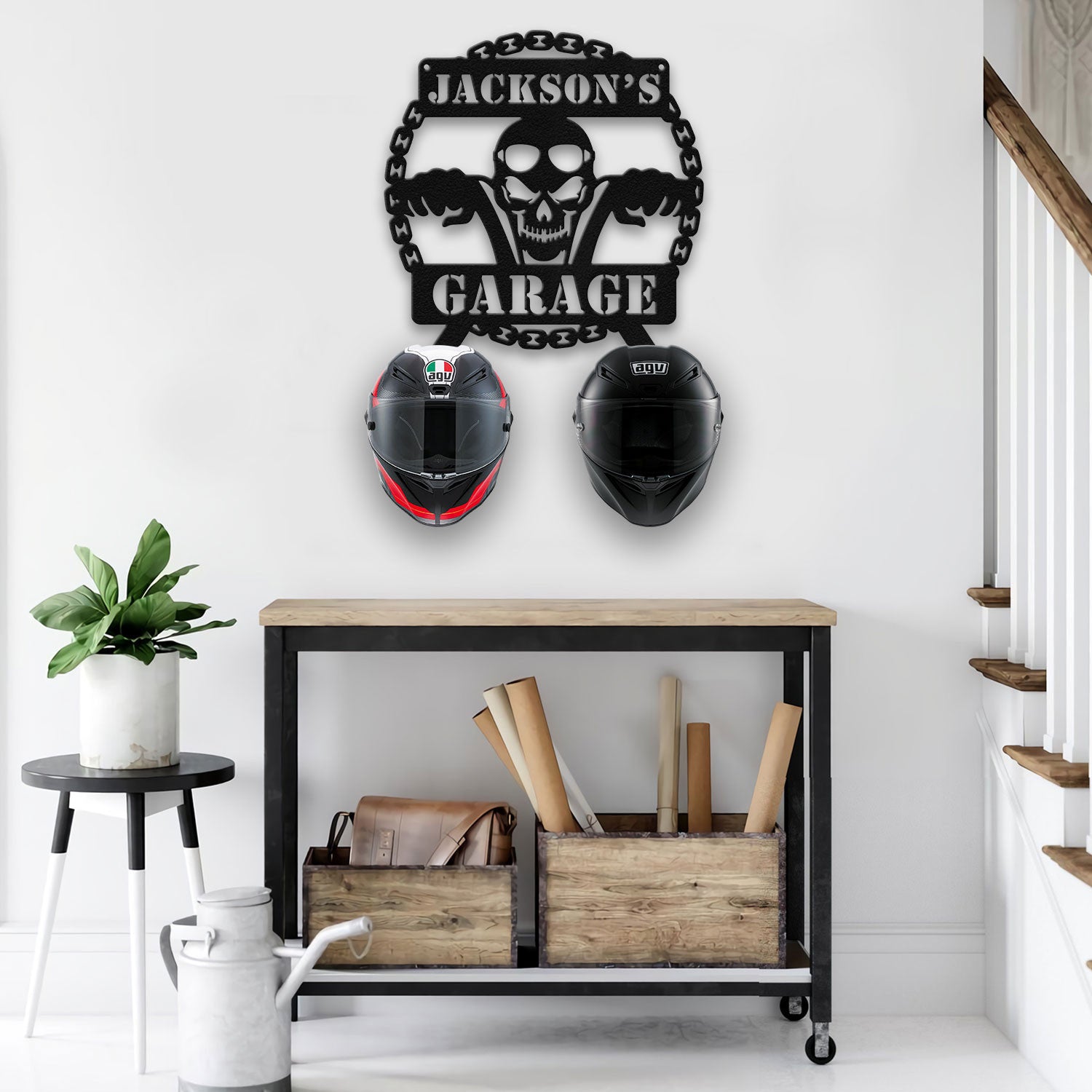 Bikergod Custom Name Motorcycle Helmet Holder Metal Sign Men Gift DH042025TS47