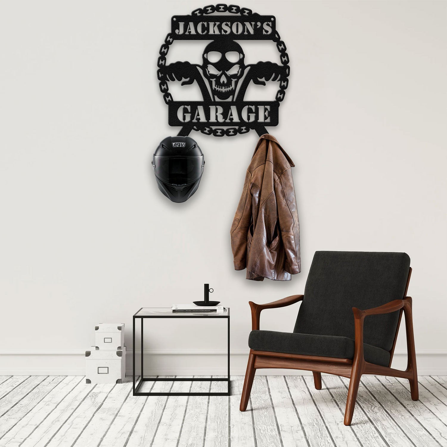 Bikergod Custom Name Motorcycle Helmet Holder Metal Sign Men Gift DH042025TS47