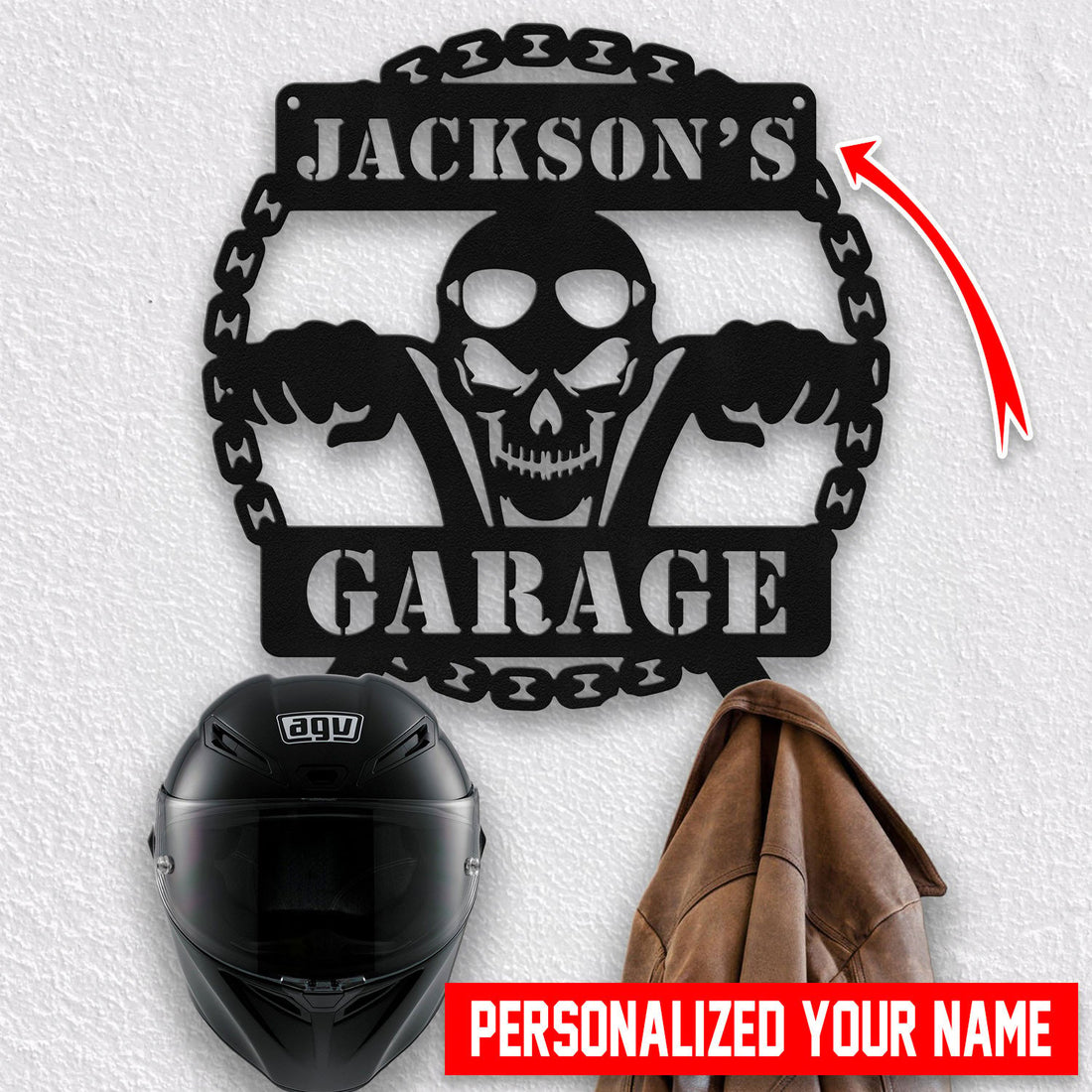 Bikergod Custom Name Motorcycle Helmet Holder Metal Sign Men Gift DH042025TS47