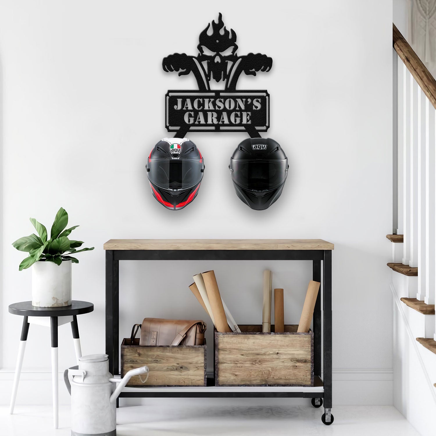 Bikergod Custom Name Motorcycle Helmet Holder Metal Sign– Motorcycle Men Gift DH042025TS48