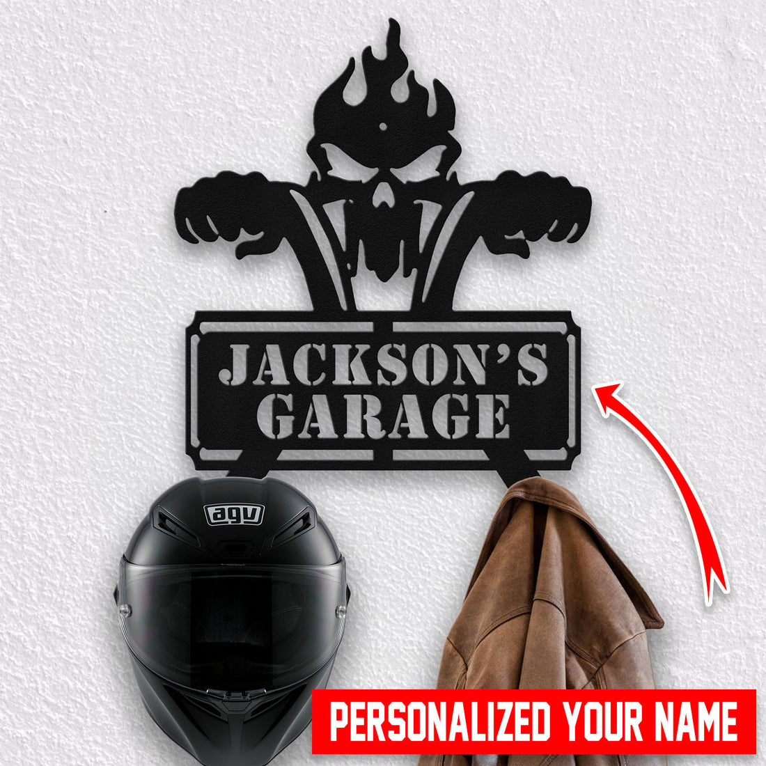 Bikergod Custom Name Motorcycle Helmet Holder Metal Sign– Motorcycle Men Gift DH042025TS48