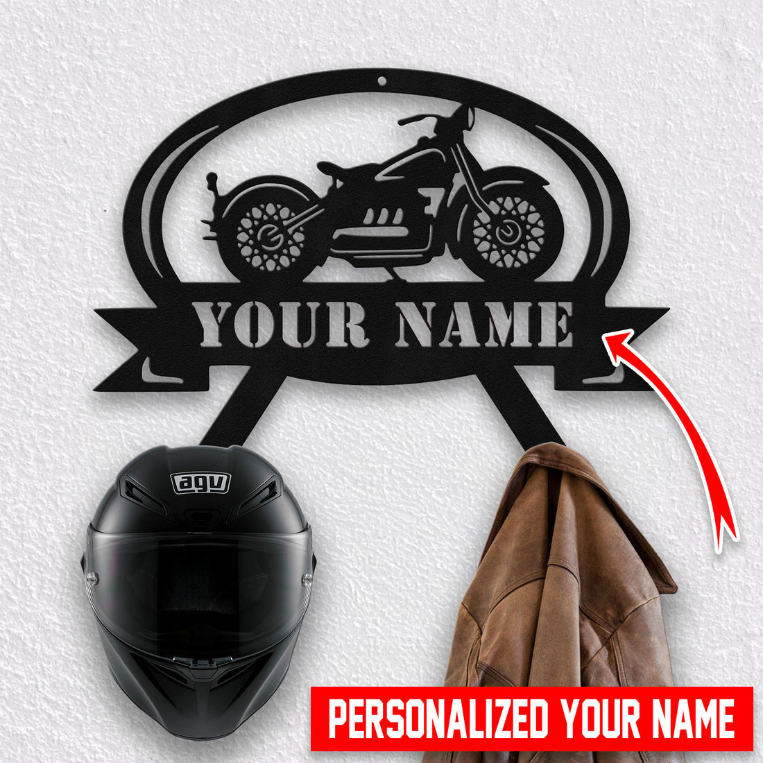 Bikergod Custom Name Motorcycle Helmet Holder Metal Sign Men Gift DH042025TS49