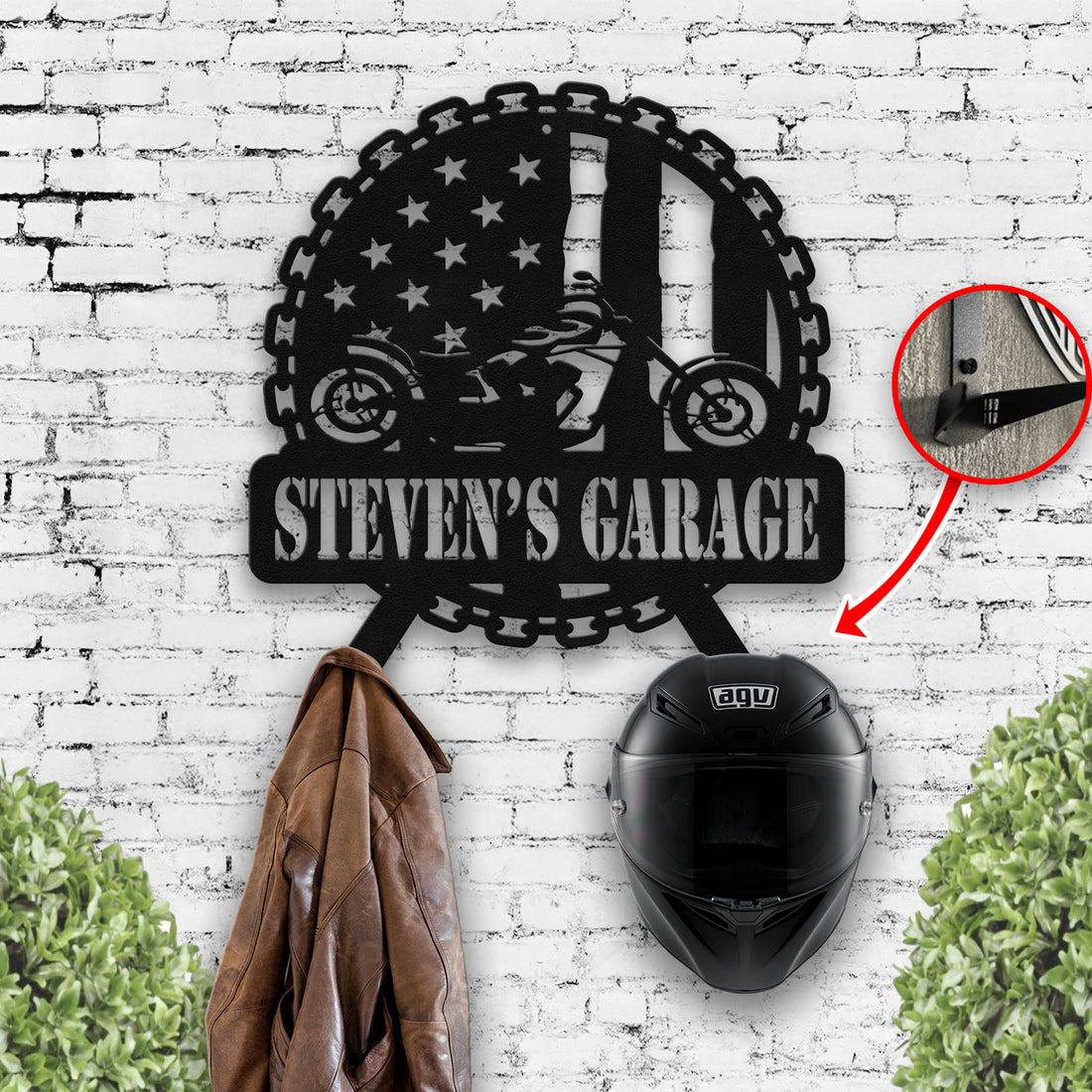 Bikergod Custom Name Motorcycle Helmet Holder Metal Sign Men Gift DH042025TS50
