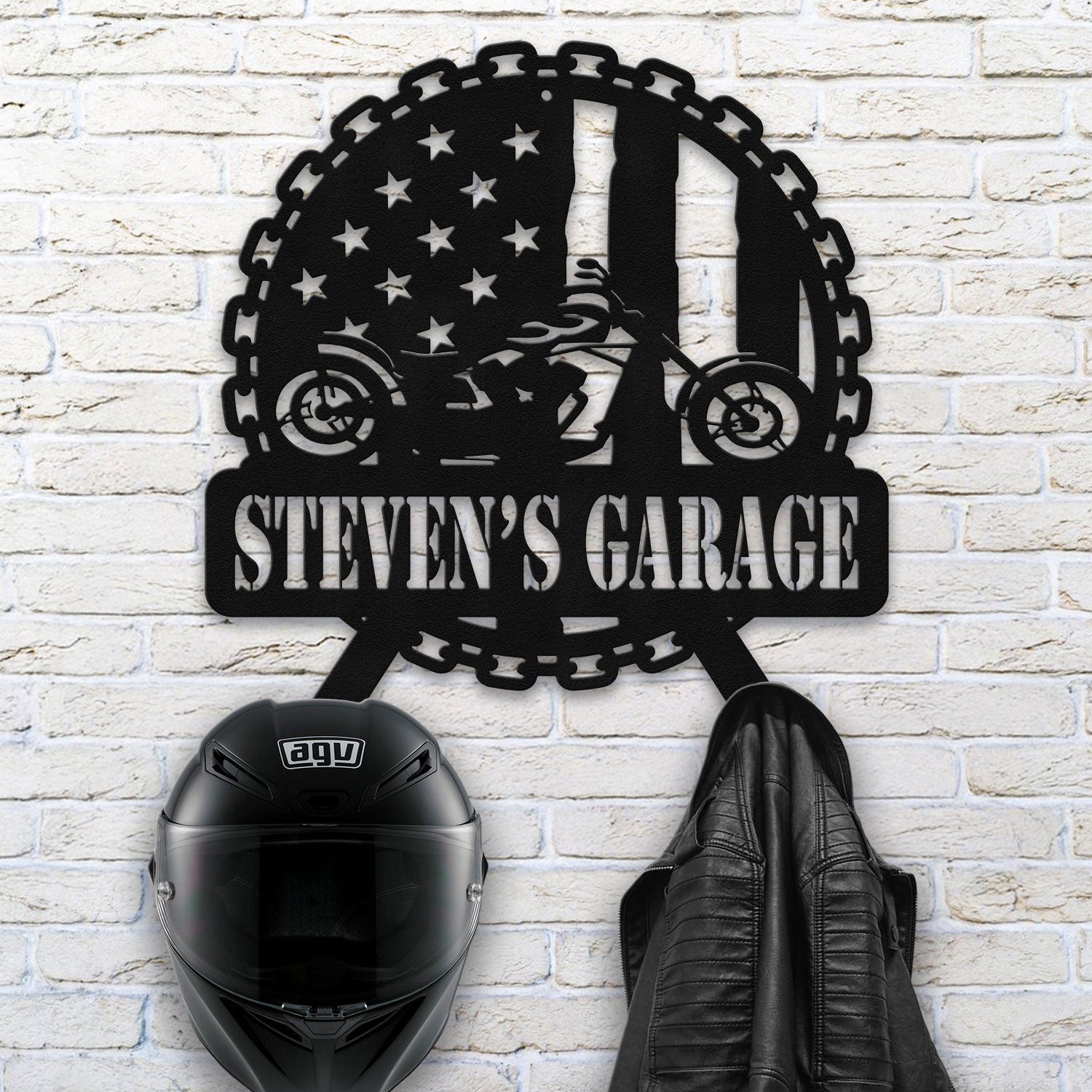 Bikergod Custom Name Motorcycle Helmet Holder Metal Sign Men Gift DH042025TS50