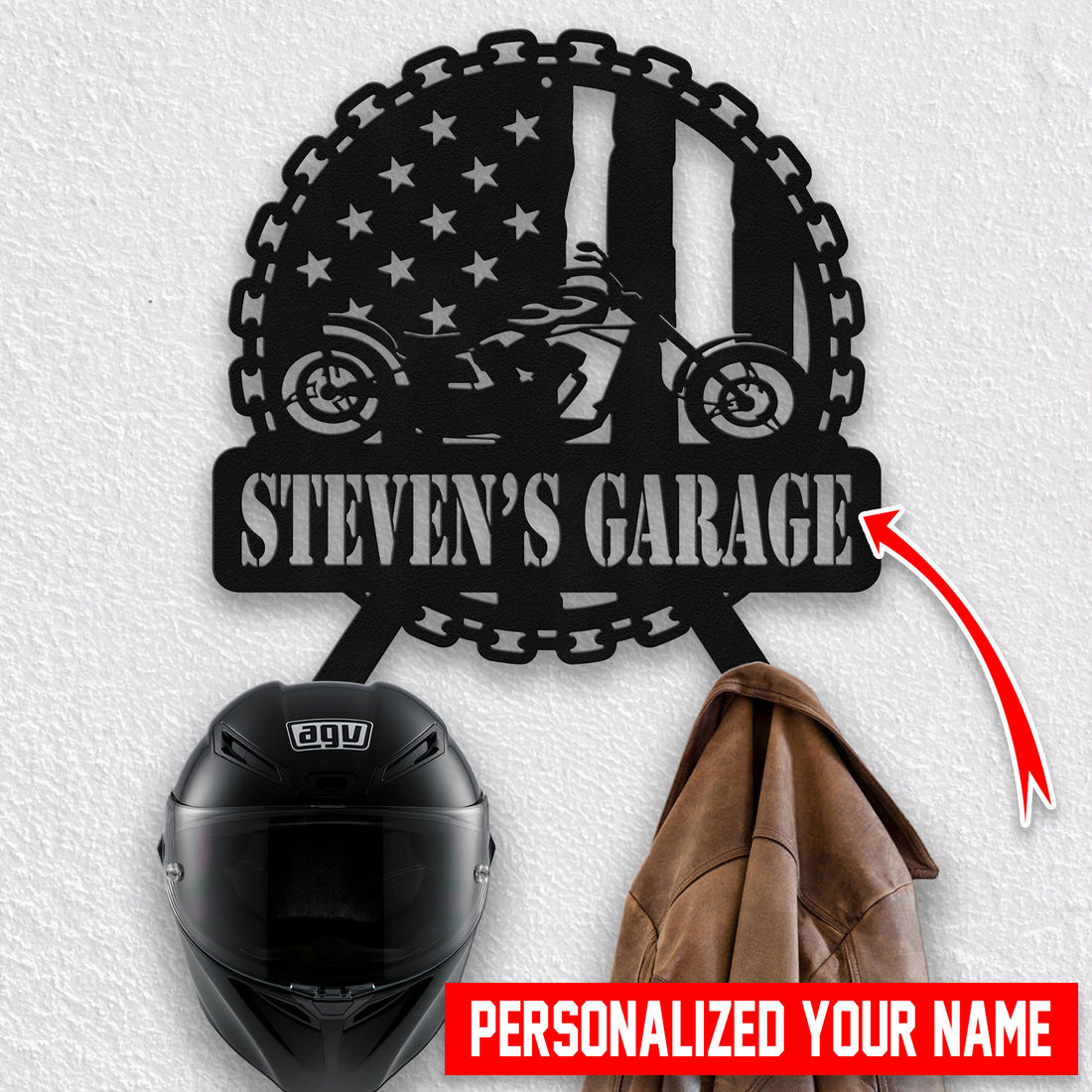 Bikergod Custom Name Motorcycle Helmet Holder Metal Sign Men Gift DH042025TS50