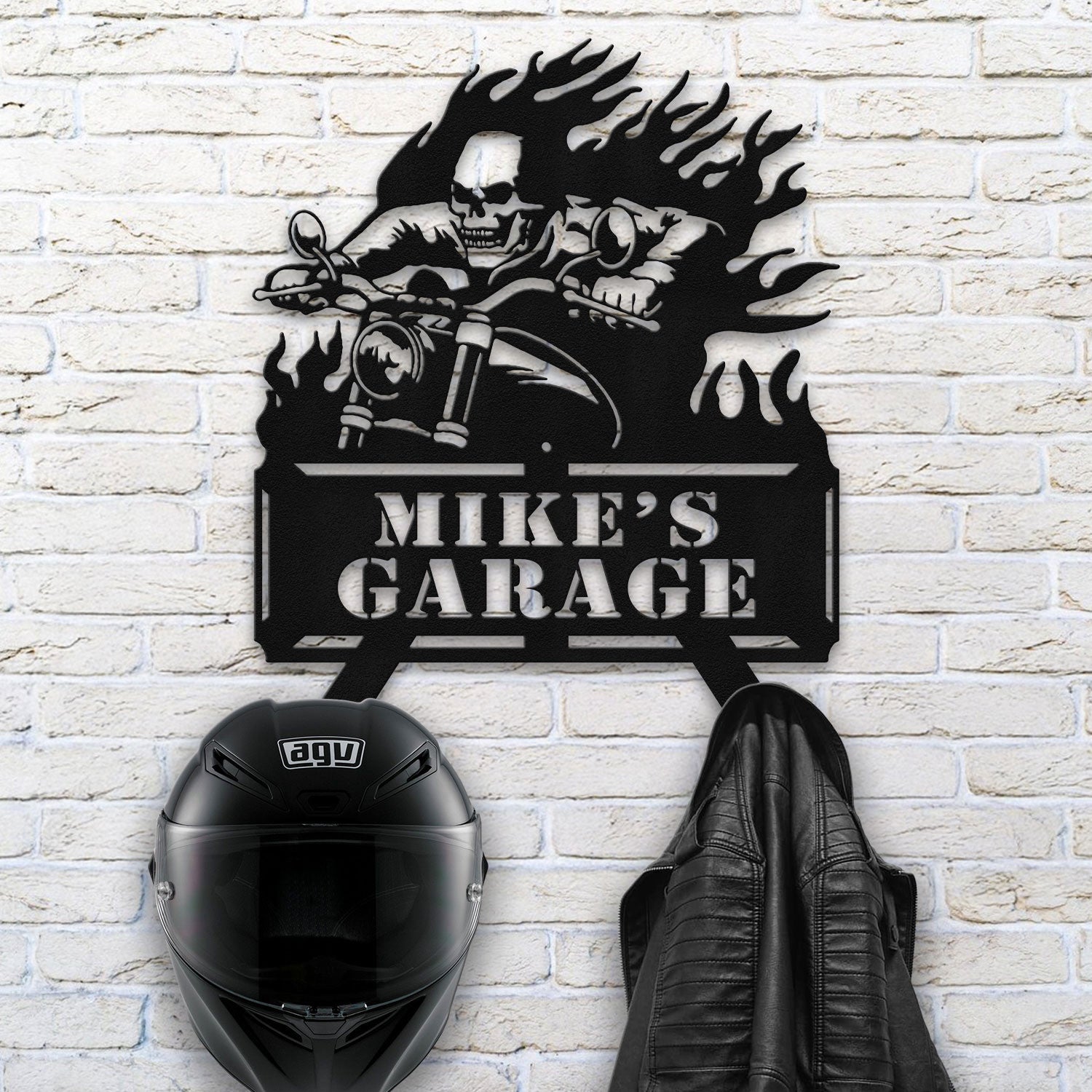 Bikergod Custom Name Motorcycle Helmet Holder Metal Sign Men Gift DH042025TS51
