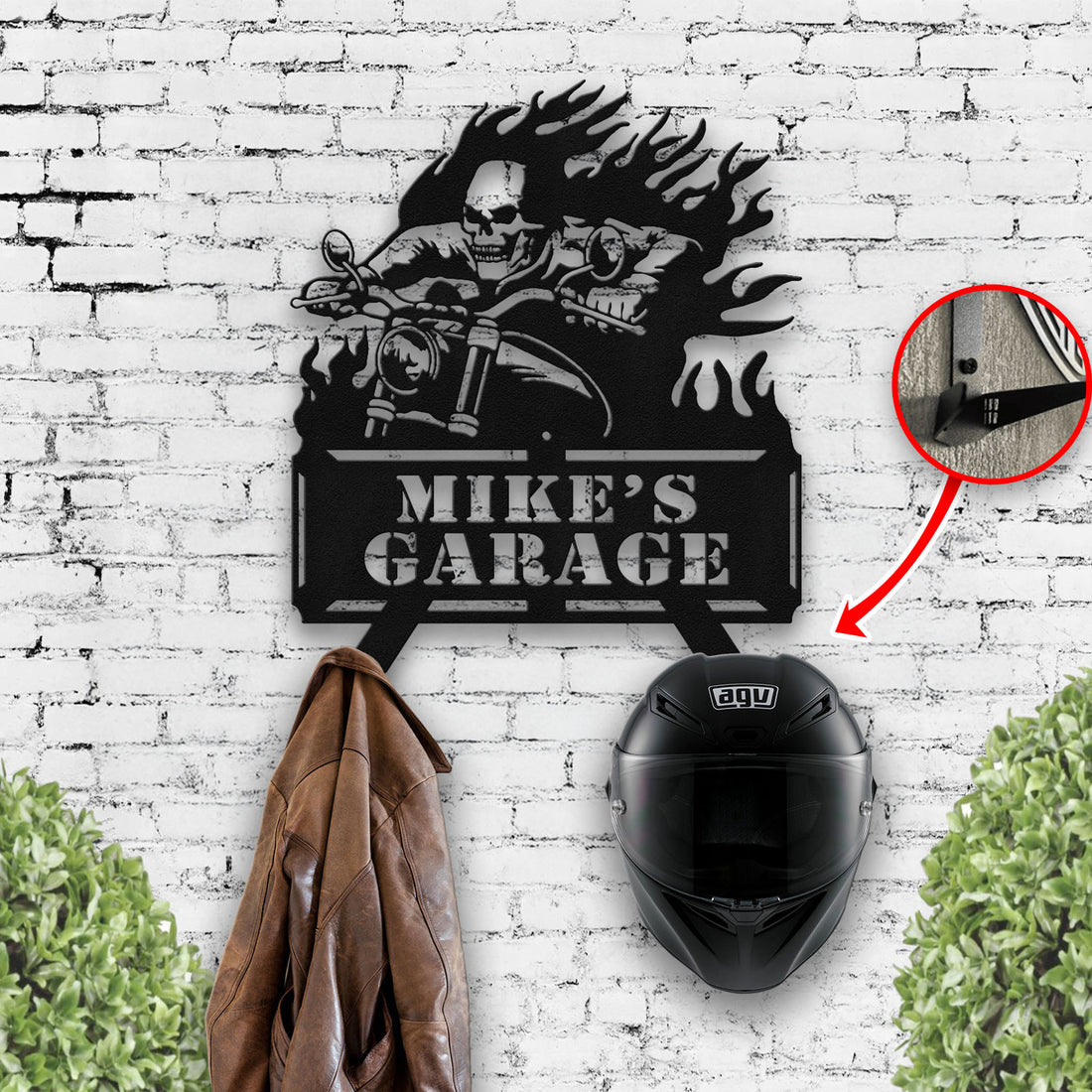 Bikergod Custom Name Motorcycle Helmet Holder Metal Sign Men Gift DH042025TS51