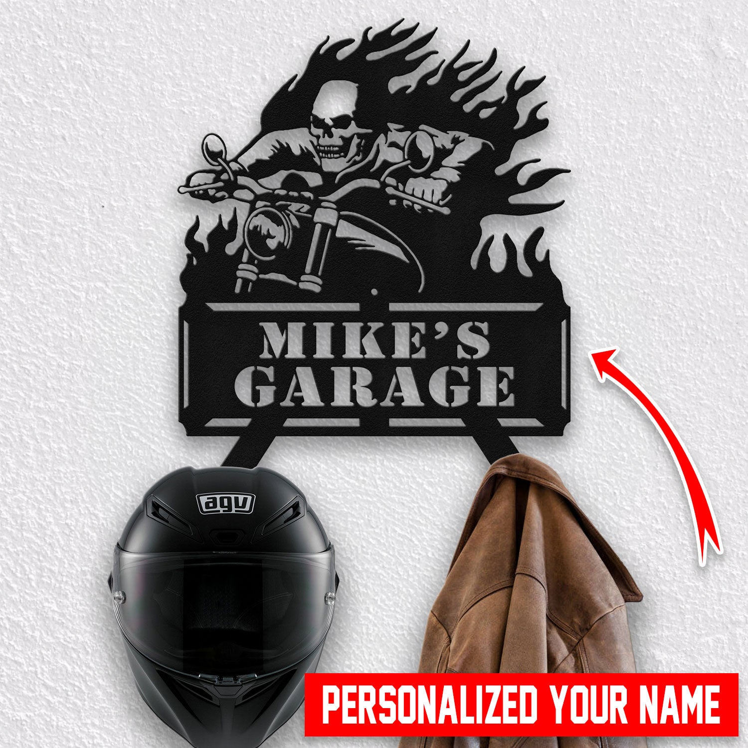 Bikergod Custom Name Motorcycle Helmet Holder Metal Sign Men Gift DH042025TS51