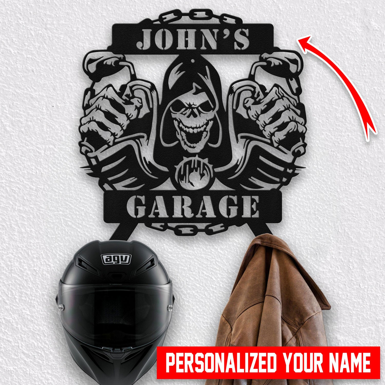 Bikergod Custom Name Motorcycle Helmet Holder Metal Sign Men Gift DH042025TS52