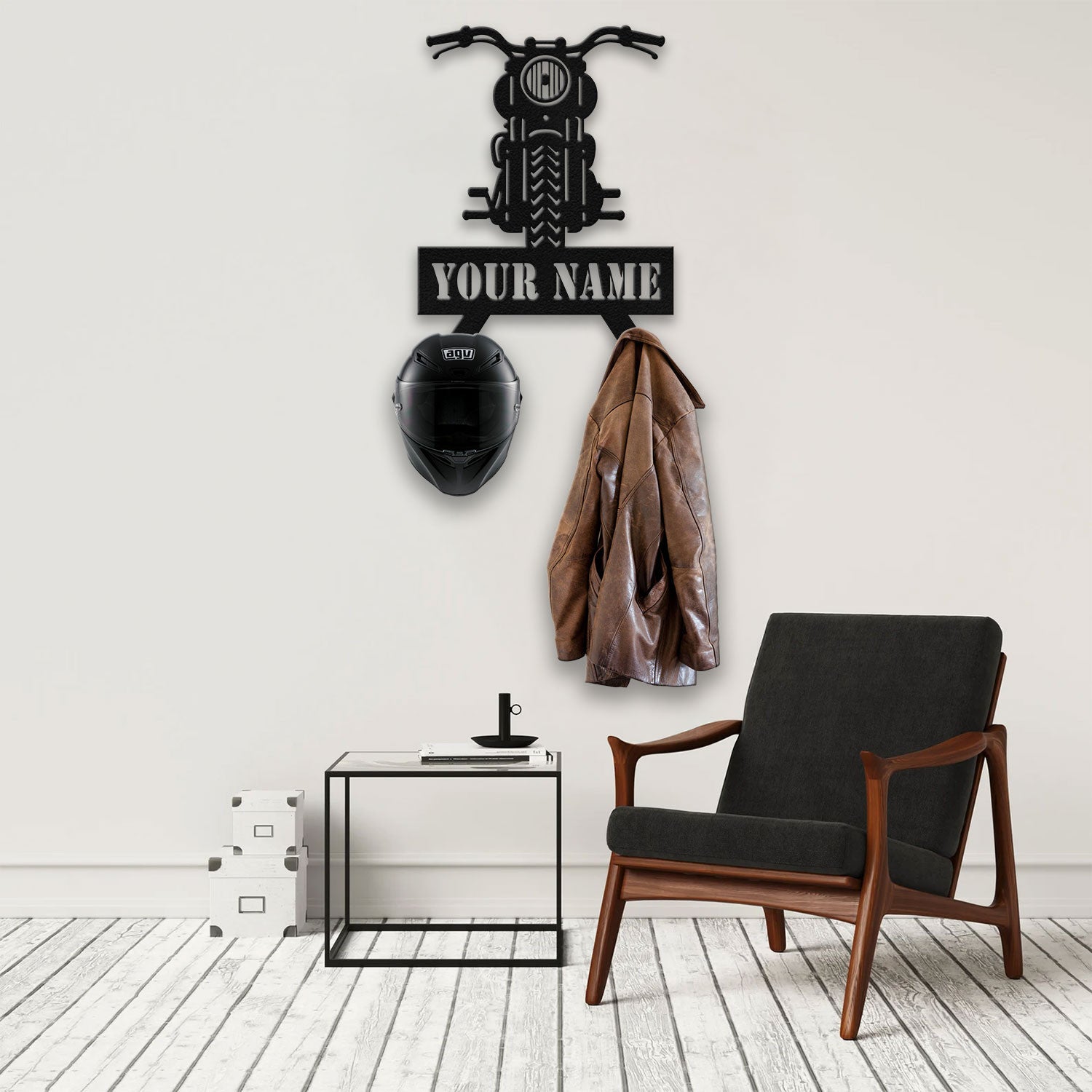 Bikergod Custom Name Motorcycle Helmet Holder Metal Sign Men Gift DH042025TS54