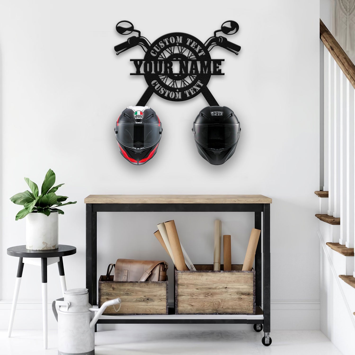 Bikergod Custom Name Motorcycle Helmet Holder Metal Sign Men Gift DH042025TS55