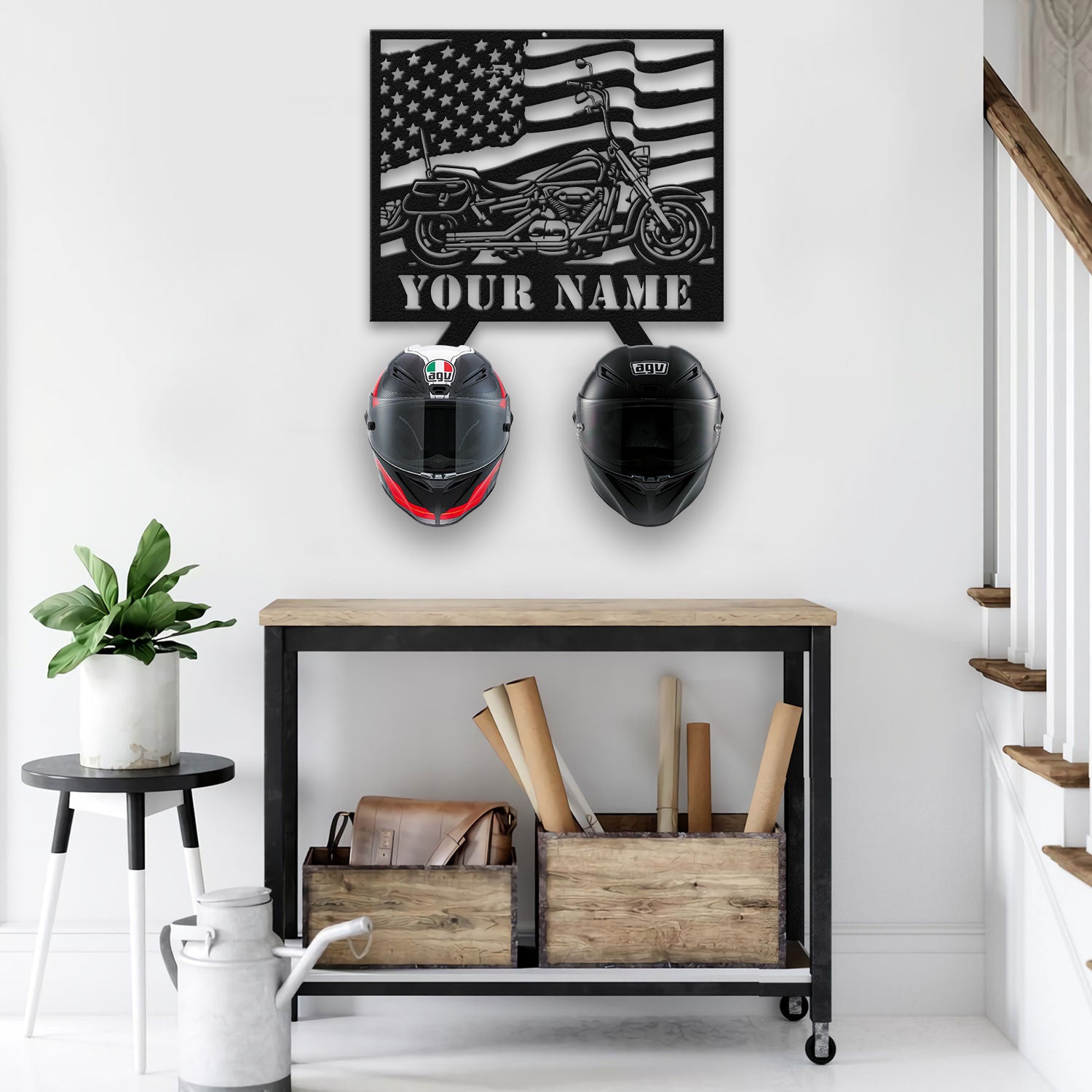 Bikergod Custom Name Motorcycle Helmet Holder Metal Sign Men Gift DH042025TS56