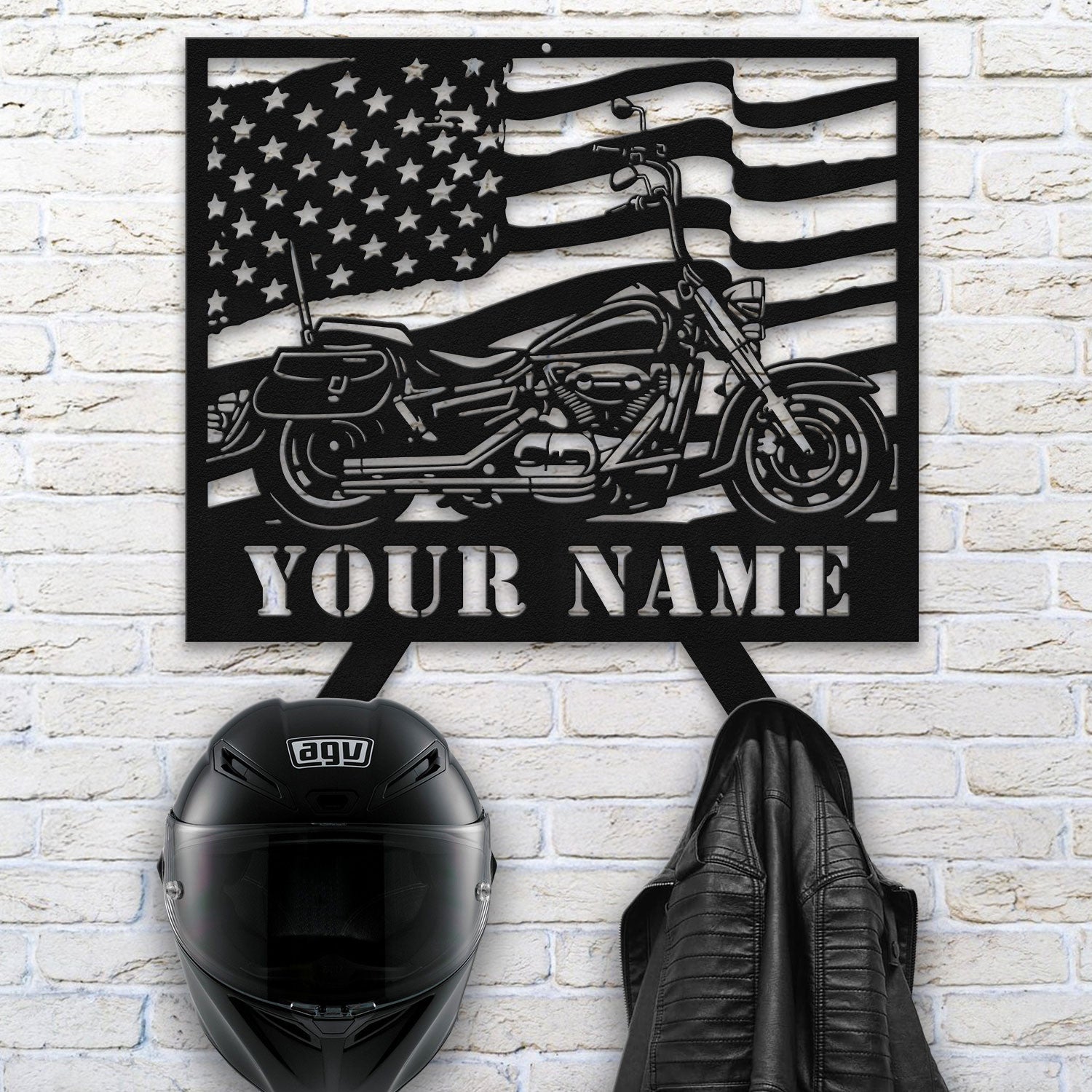 Bikergod Custom Name Motorcycle Helmet Holder Metal Sign Men Gift DH042025TS56